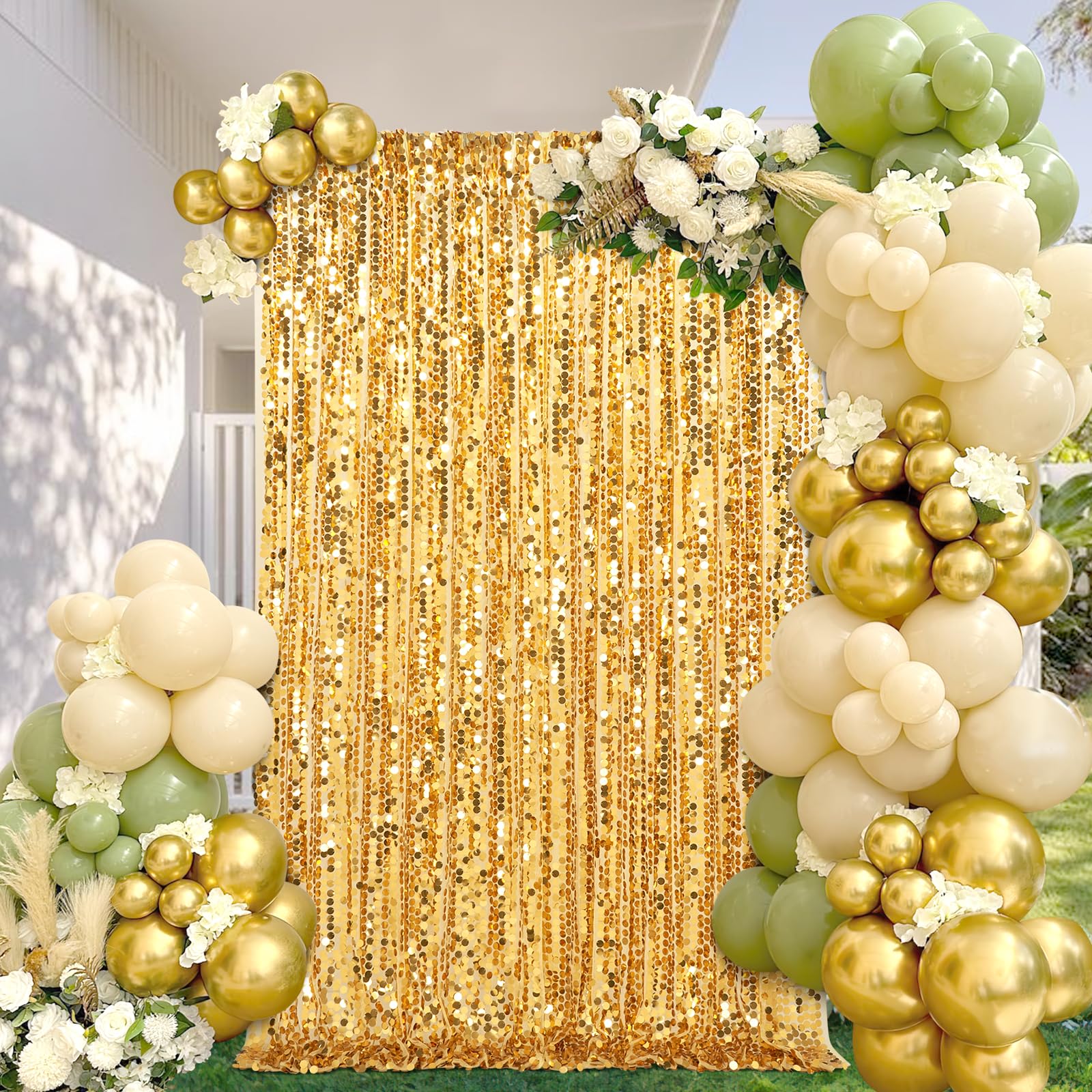 Big Payette Sequin Backdrop 4Ftx8Ft Gold Shimmer Backdrop Curtains Glitter Fabric Drapes For Birthday Party Baby Shower Decorati