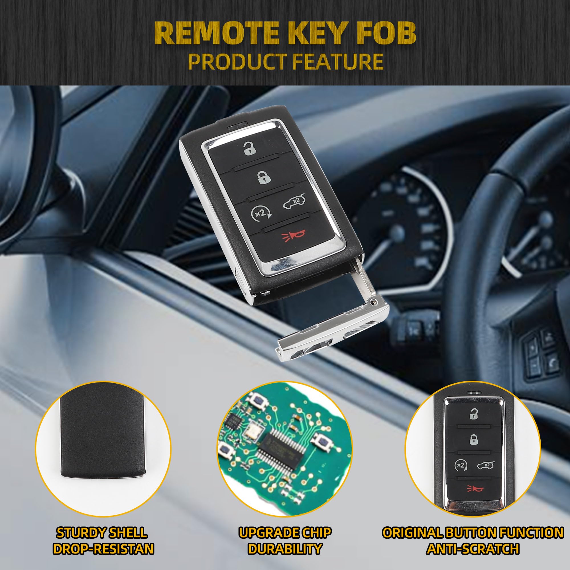 Dasbecan Key Fob Replacement Compatible With Jeep Grand Wagoneer Cherokee L 2021-2023 Keyless Entry Remote Control Replaces 6846