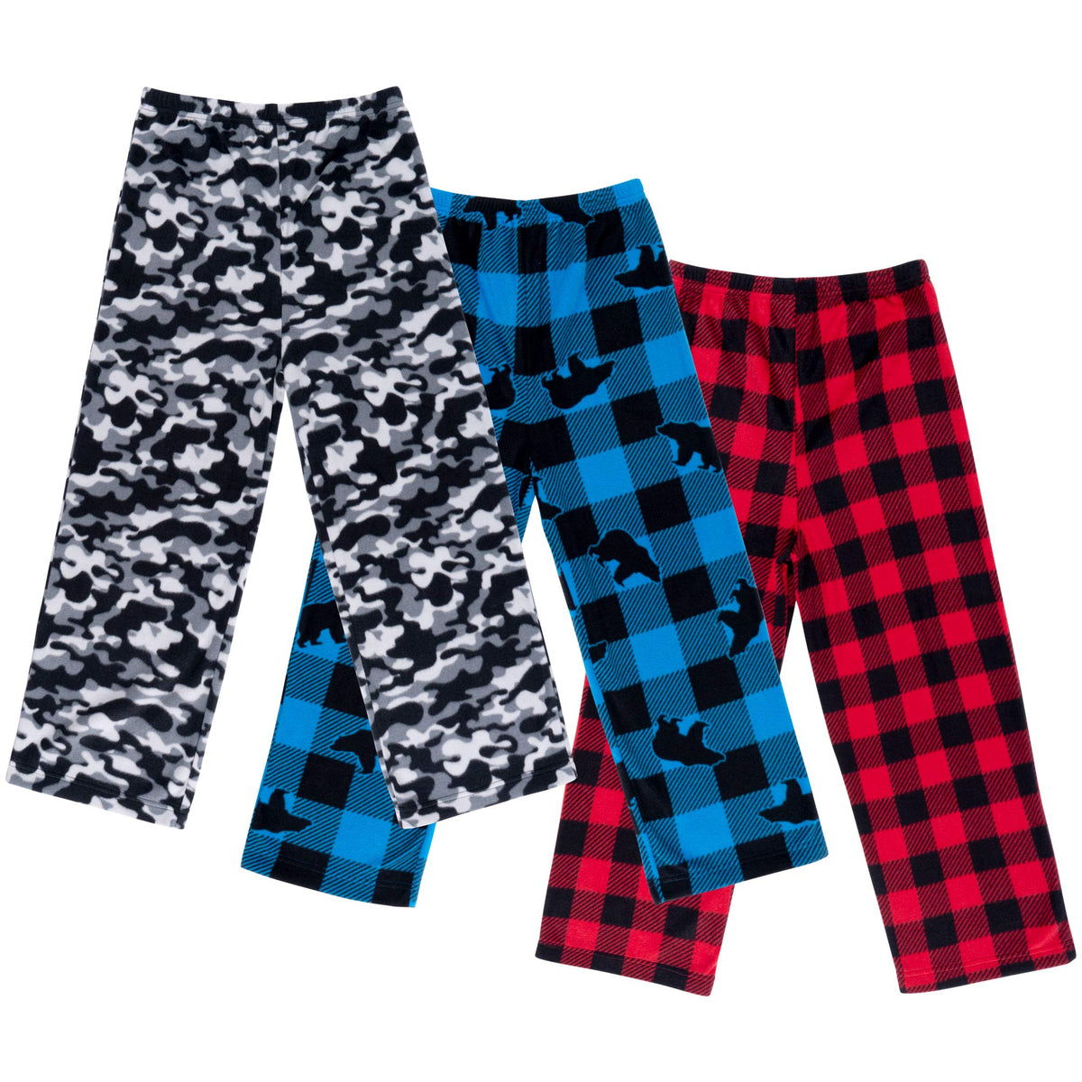 Mad Dog Concepts 3 Pack Boys Pajama Pants Soft Micro Fleece Pj Bottom With Elastic Waistband   Printed Plaid Flannel Lounge Pant