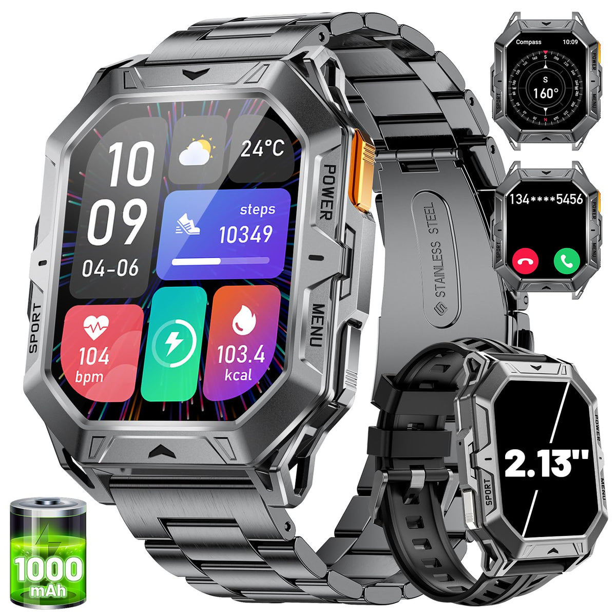 Lige Smart Watches For Men With 100+Day Standbytime(1000Mah, Smart Watch With 2.13 '' Amoled, Make/Answer Call, 110 Sports Modes