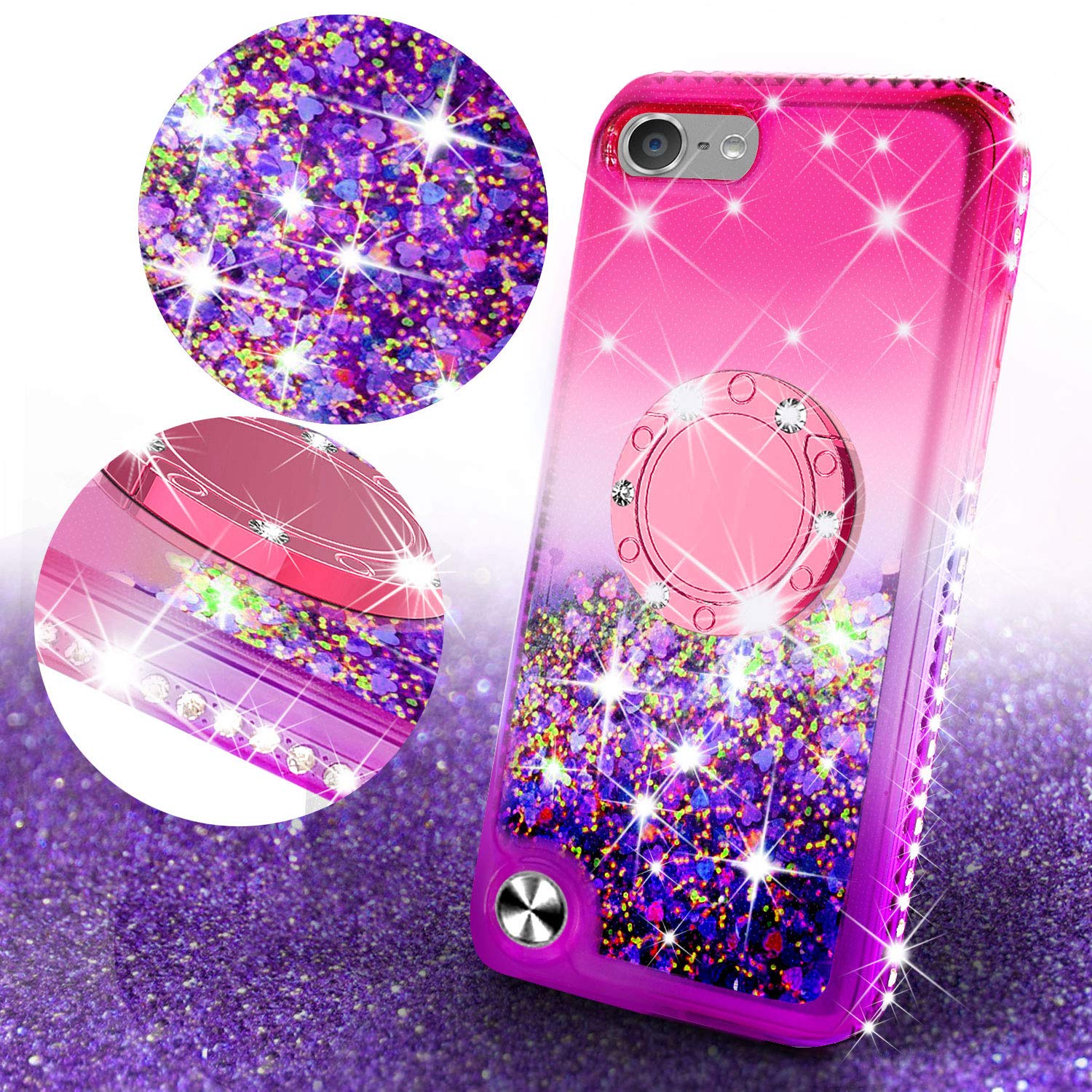 Soga Rhinestone Liquid Float Quicksand Cover Cute Girl Phone Case Compatible For Ipod Touch 5/Ipod Touch 6 Case, With Embedded M