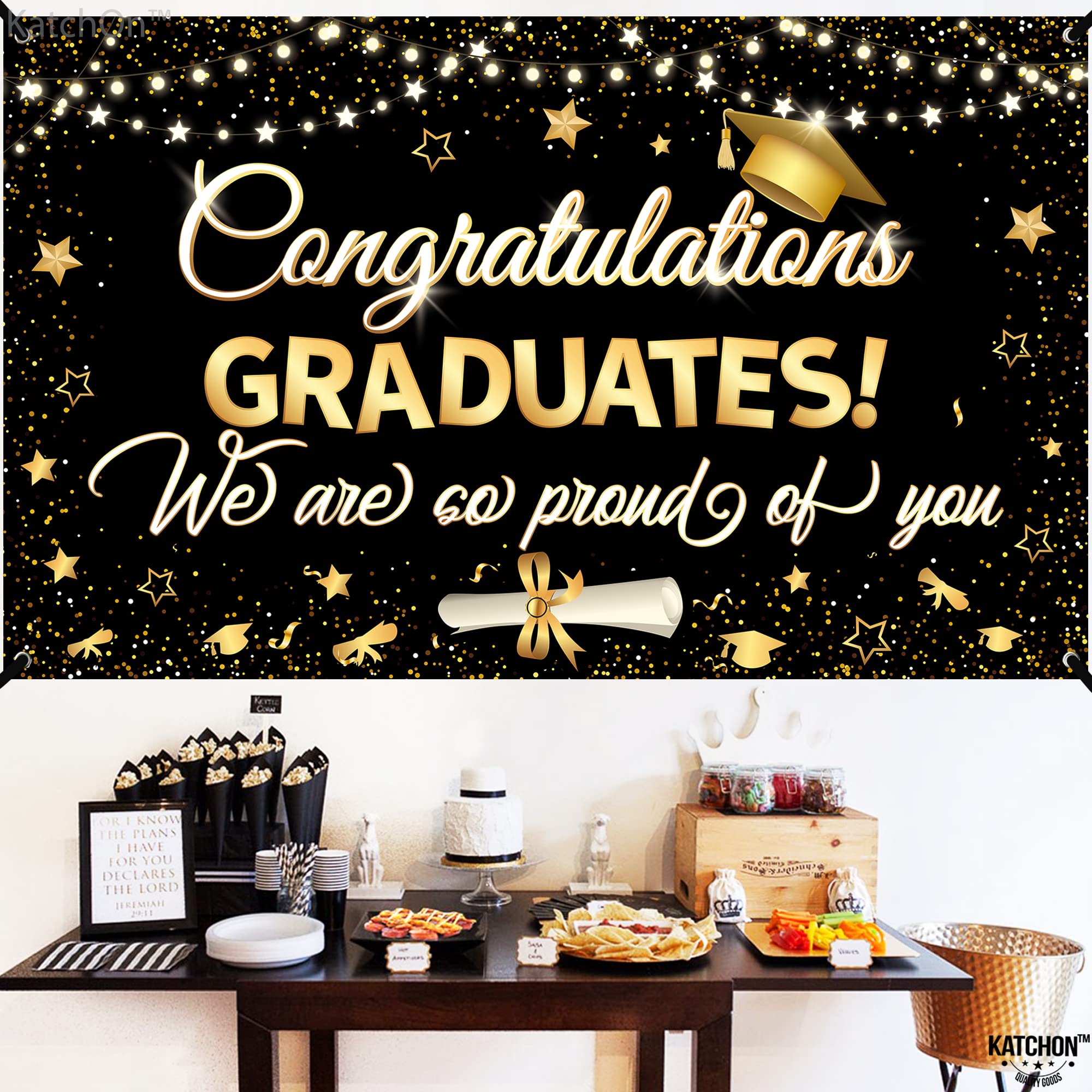 Katchon, Congratulations Graduate Banner 2024   Large 72X44 Inch | Black And Gold Graduation Banner, Graduation Decorations Clas