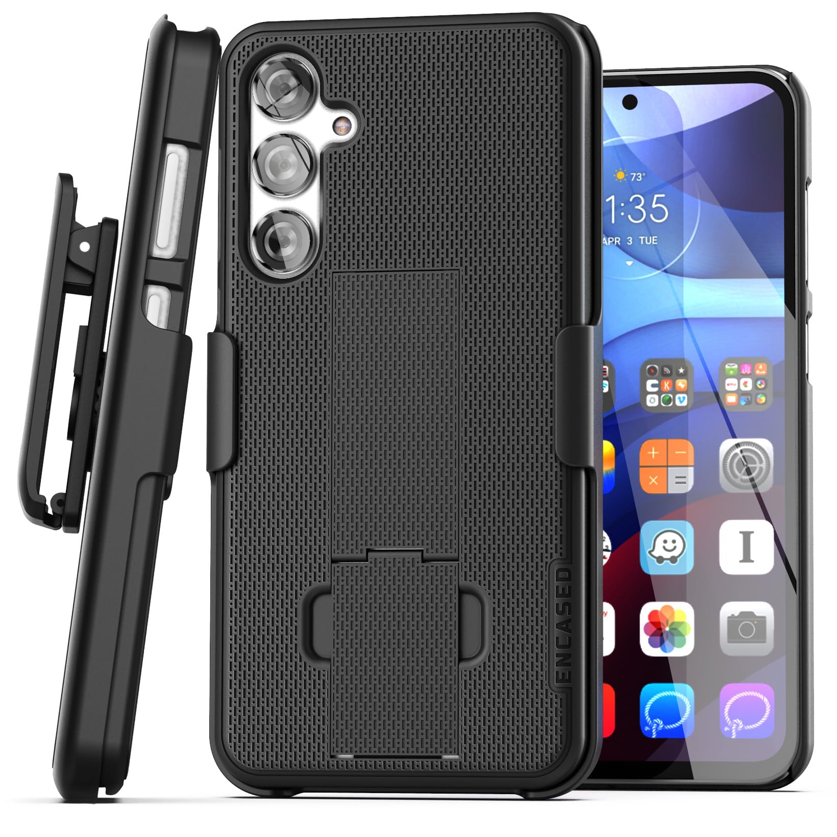 Encased DuraClip Designed for Samsung Galaxy S24 Plus Belt Clip Case with Phone Holster and Kickstand (S24+) Black