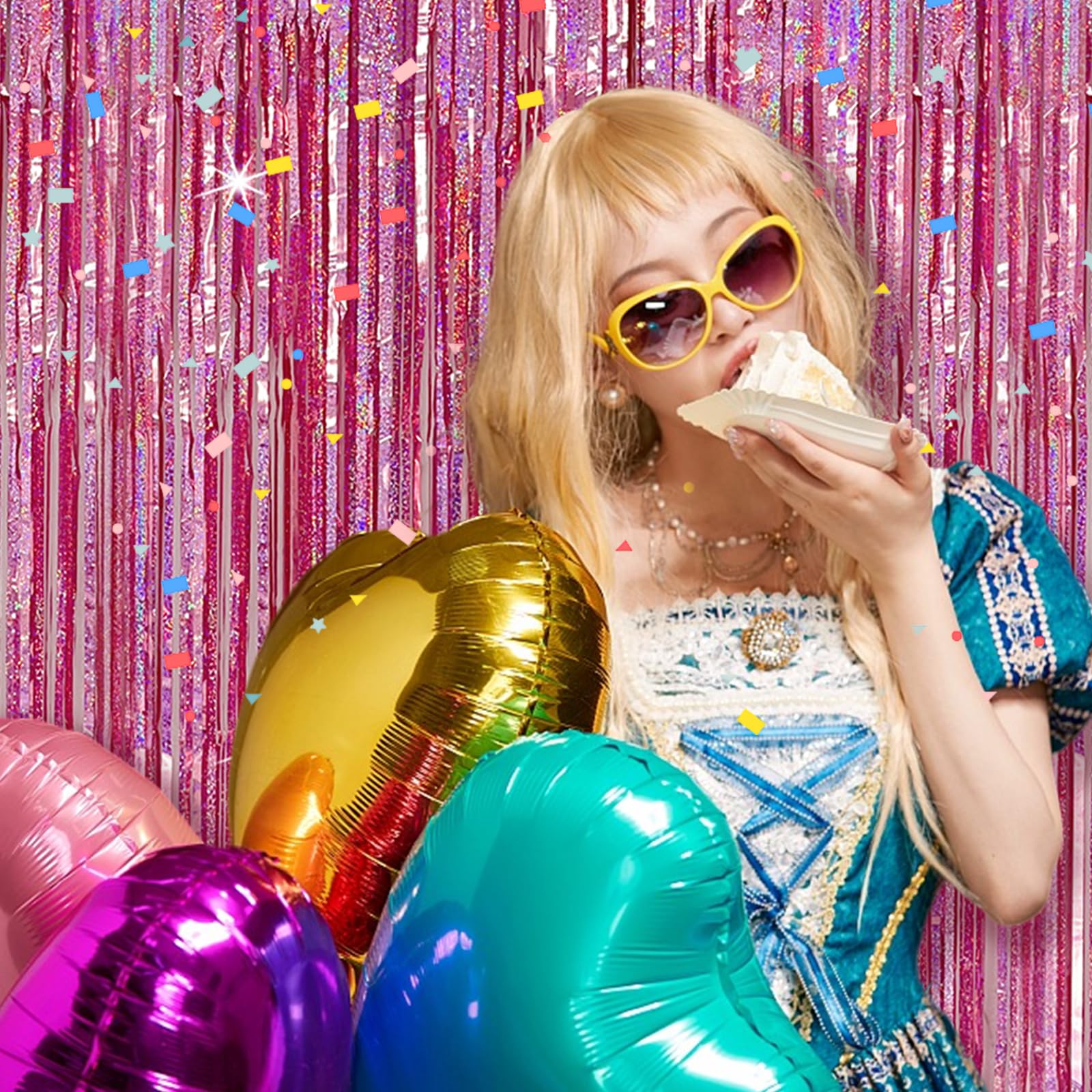 Tinsel Curtain Party Backdrop Pink Birthday Party Decorations 2 Packs Glitter Foil Fringe Curtain Party Decor Streamers Photo Bo