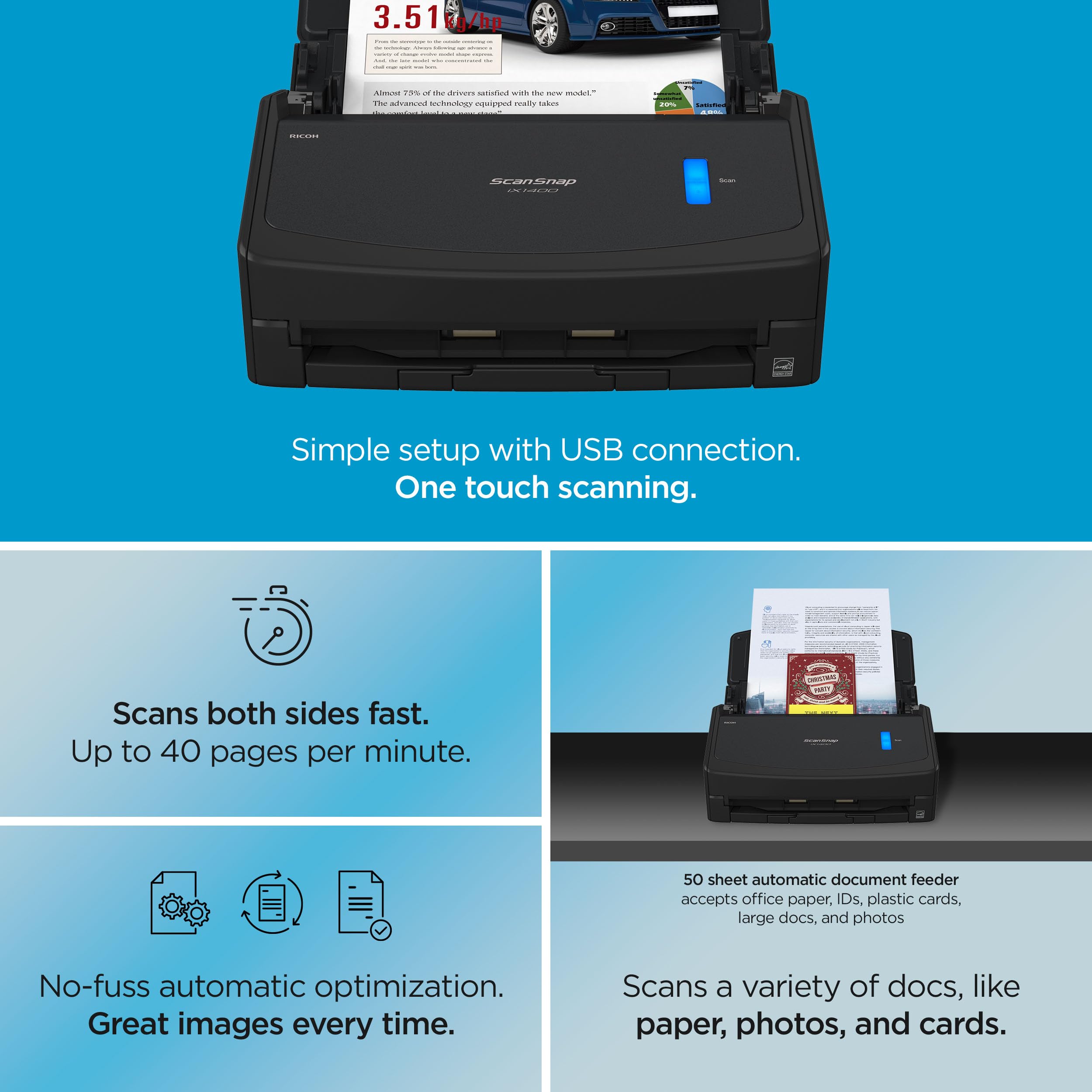 Scansnap Ix1400 High-Speed Simple One-Touch Button Color Document, Photo & Receipt Scanner With Auto Document Feeder For Mac Or