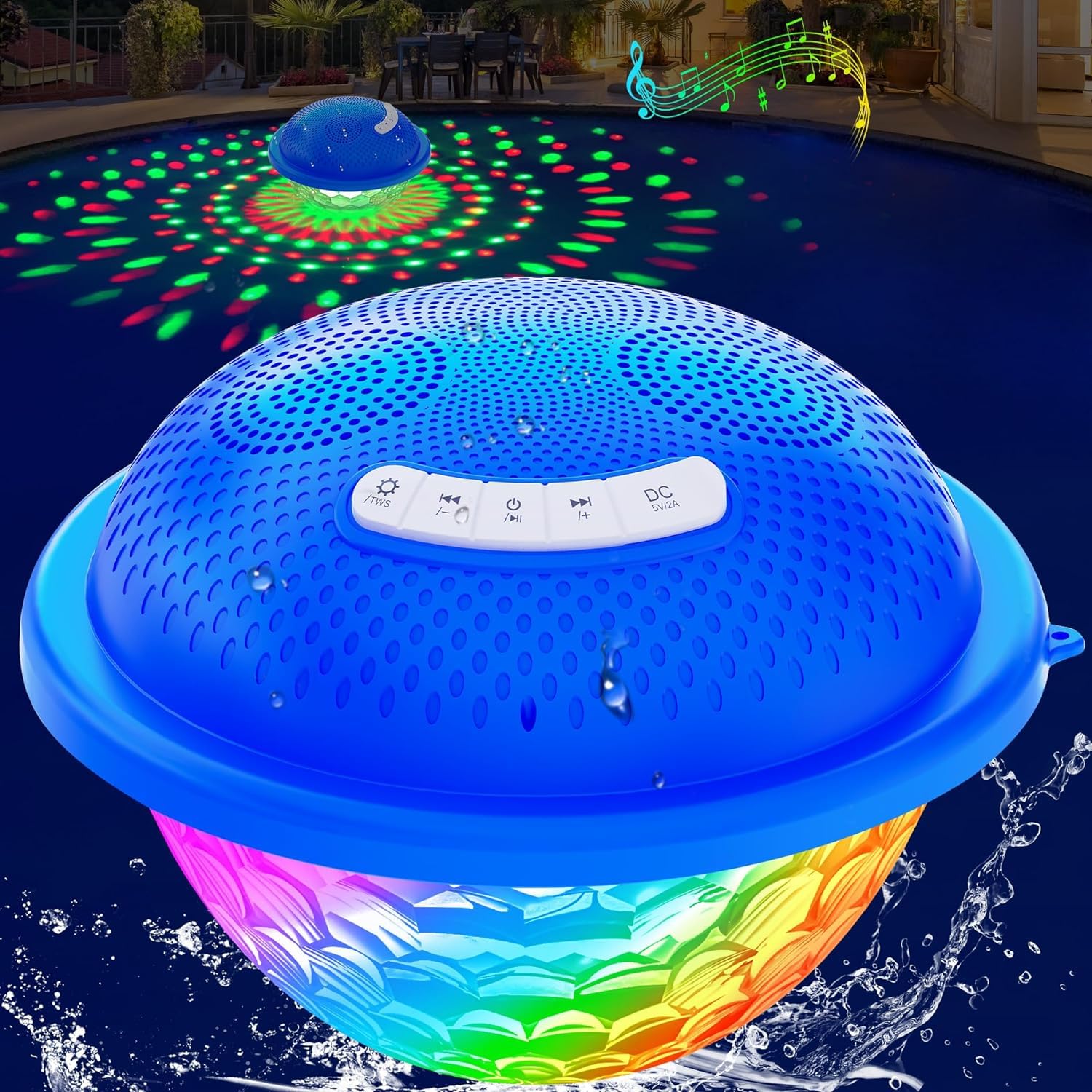 Kingsom Bluetooth Pool Speaker,Floating Pool Speaker With Colorful Lights,Hot Tub Speaker Ip68 Waterproof Pool Speaker,16W Loud Stereo Sound Bluetooth Speaker,Tws Pairing Floating Speaker For Pool