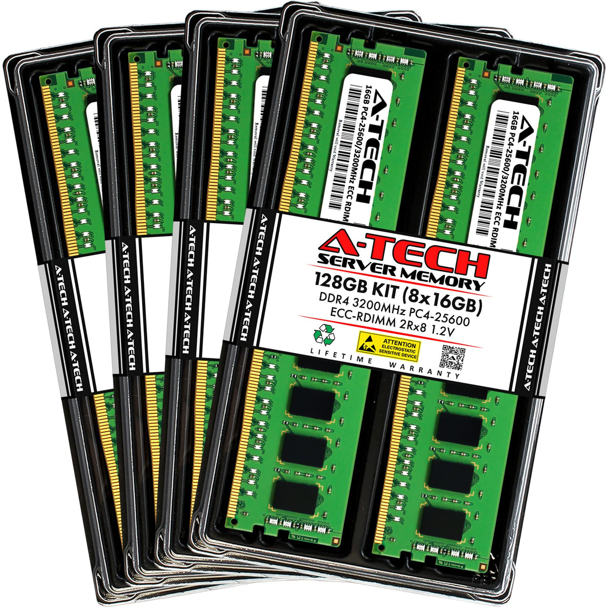 A Tech 128Gb Kit (8X16Gb) Ddr4 3200Mhz Pc4 25600 Ecc Rdimm 2Rx8 1.2V Dual Rank Ecc Registered Dimm 288 Pin Server & Workstation