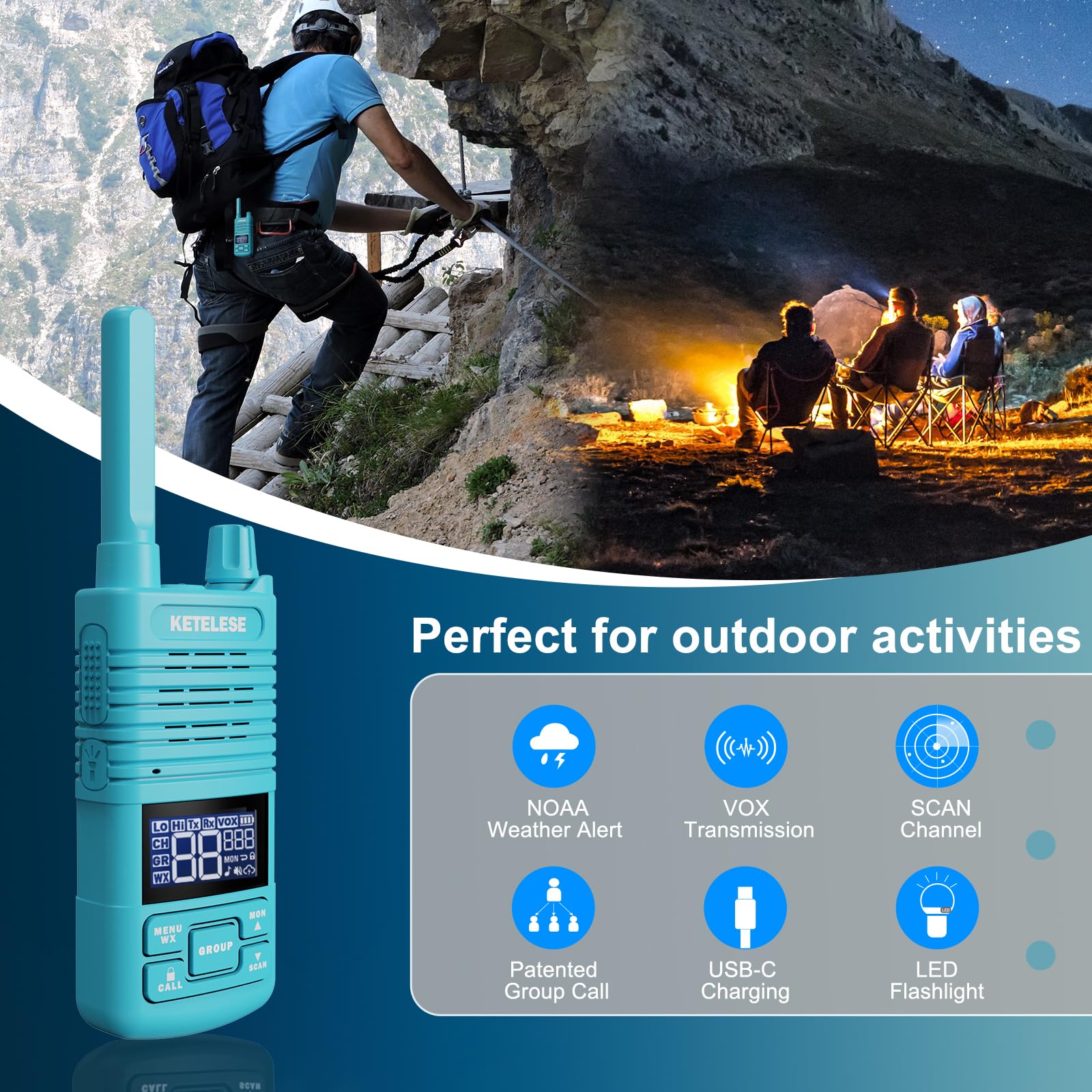 Ketelese Walkie Talkies Long Range With Acoustic Tube Earpiece, Portable Frs Two Way Radios, Usb C Rechargeable Walky Talky For