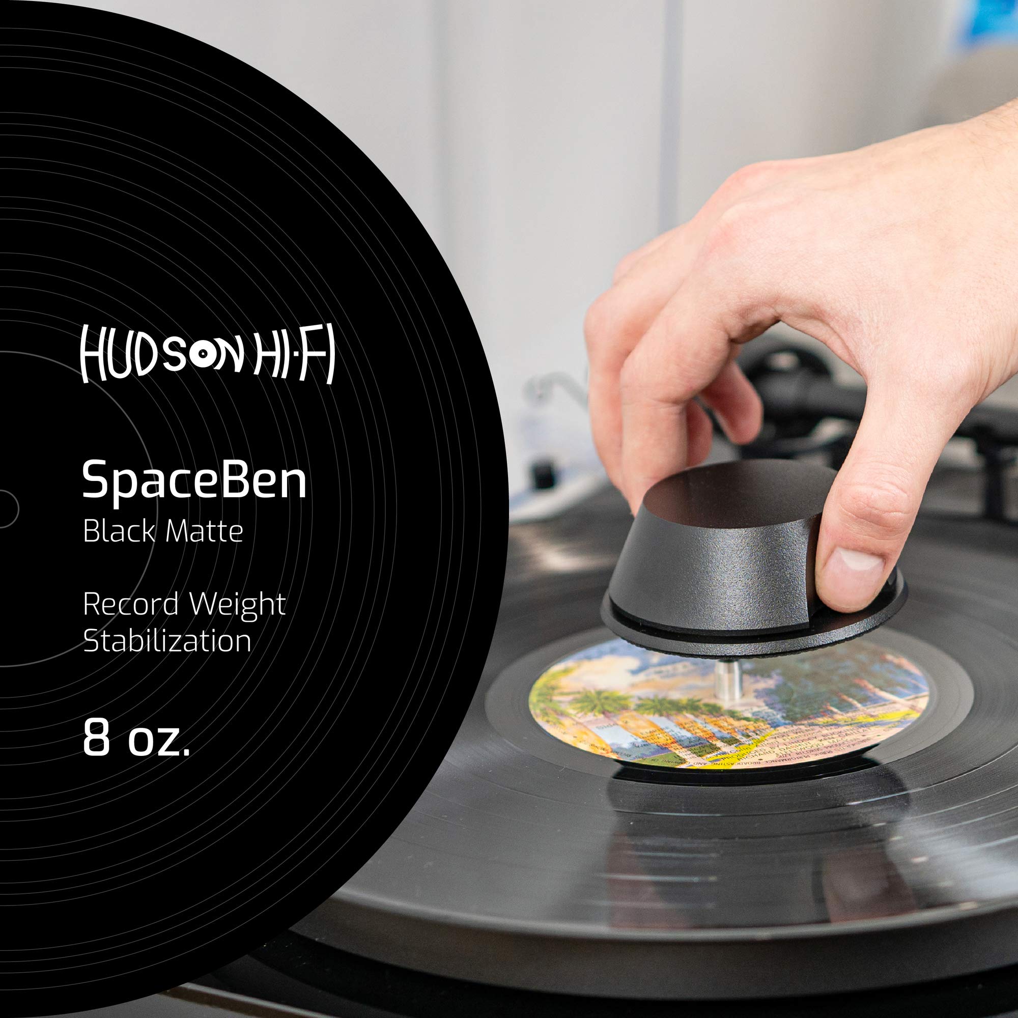 Hudson Hi Fi Spaceben Record Weight Stabilizer With Protective Leather Pad   8 Ounce Vinyl Turntable Weight   Durable & Stylish
