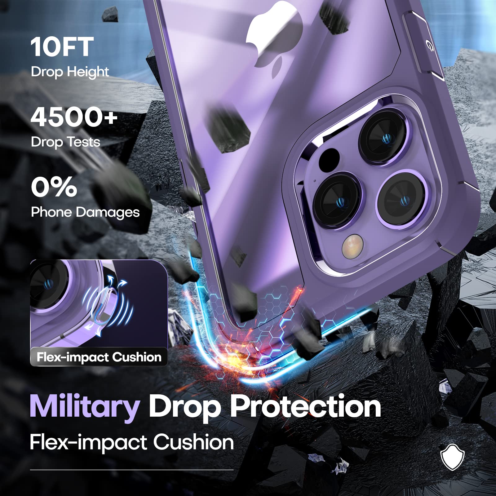 Tauri 5 In 1 For Iphone 14 Pro Max Case Purple, [Military Grade Drop Protection] Slim Shockproof Phone Lanyard Case 6.7 Inch