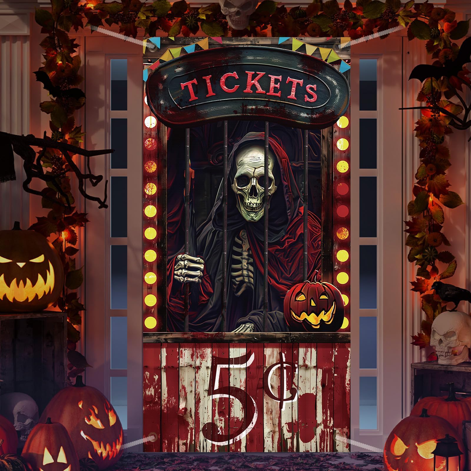 Halloween Carnival Decorations Circus Door Cover Evil Bloody Scary Backdrop Creepy Banner Party Supplies Sign Front Door Porch O