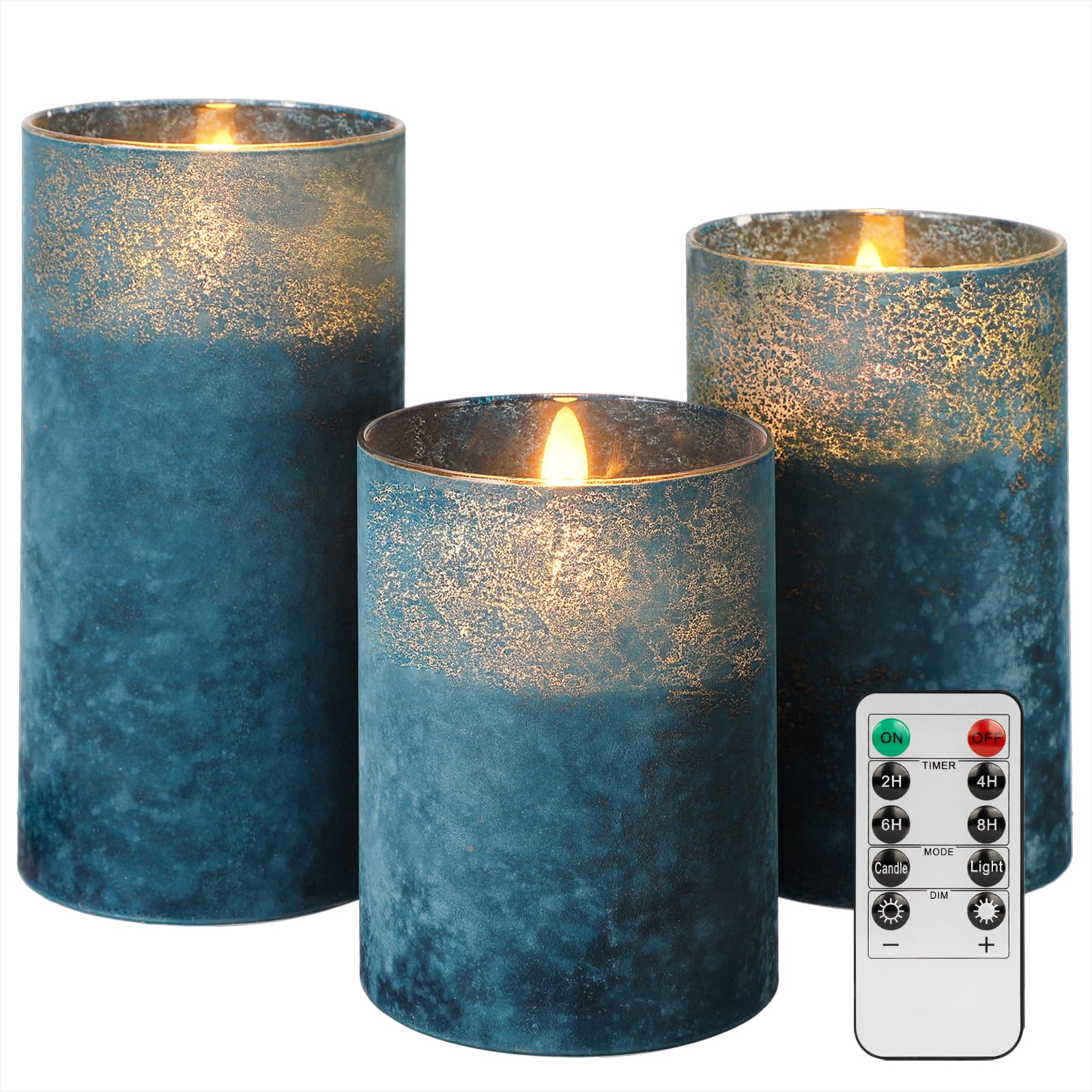 Angelloong Blue Flameless Candles With Remote, Flickering Led Candles With Timer, Electric Pillar Candles For Bathroom Kitchen R