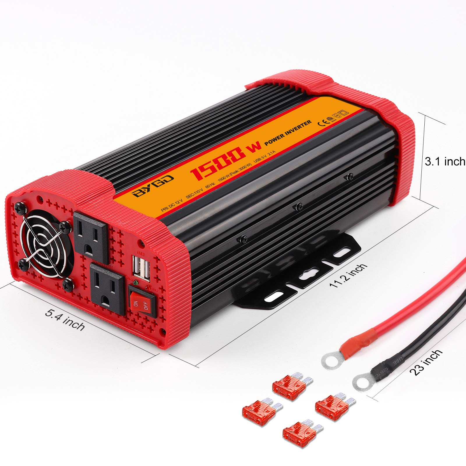Bygd 1500W Power Inverter Dc 12V To 110V Ac Converter And Peak Power 3000W Car Inverter With 4.2A Dual Usb Ports Quick Charging
