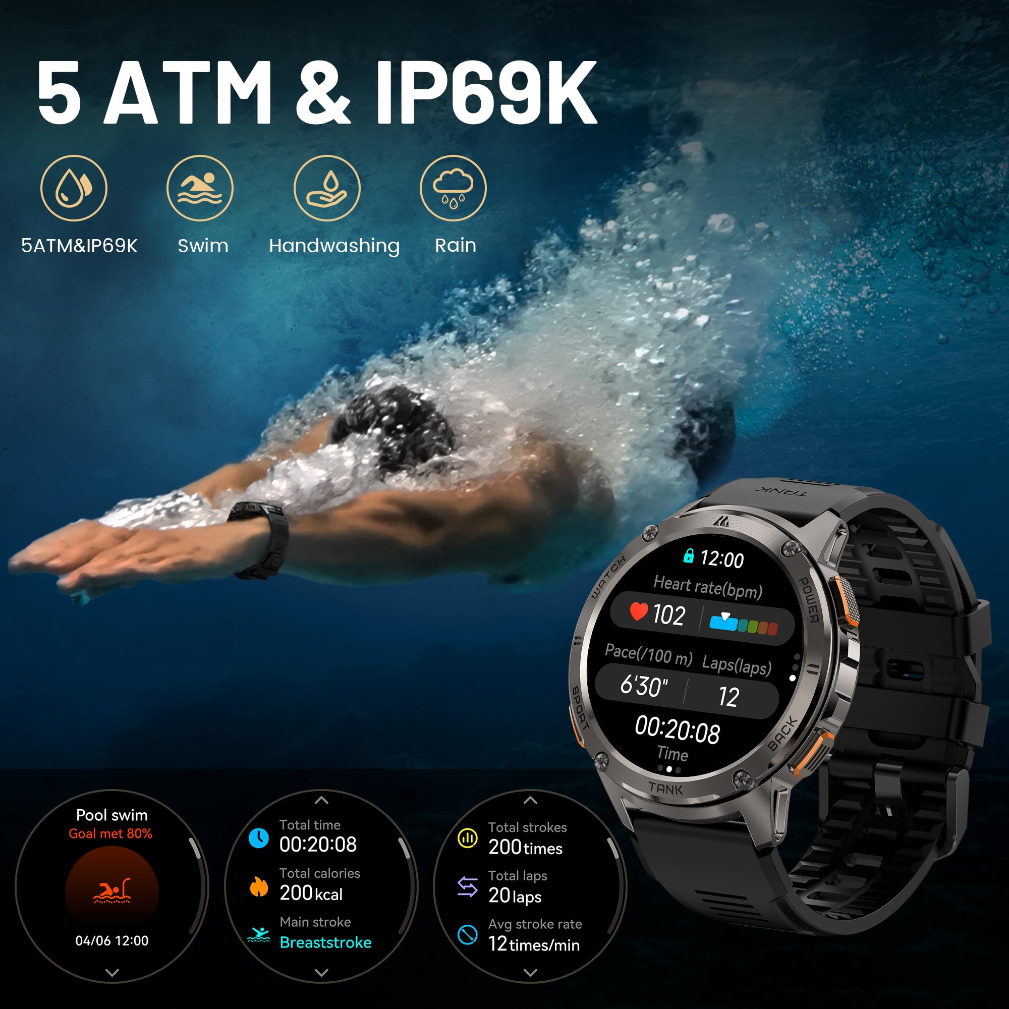 Kospet Smart Watch For Men, 60 Days Extra Long Battery, 50M Waterproof For Swimming, Rugged Military Full Metal Body Smartwatch, 1.43� Amoled Always On Display Fitness Watch(Answer/Make Calls)Ai Voice