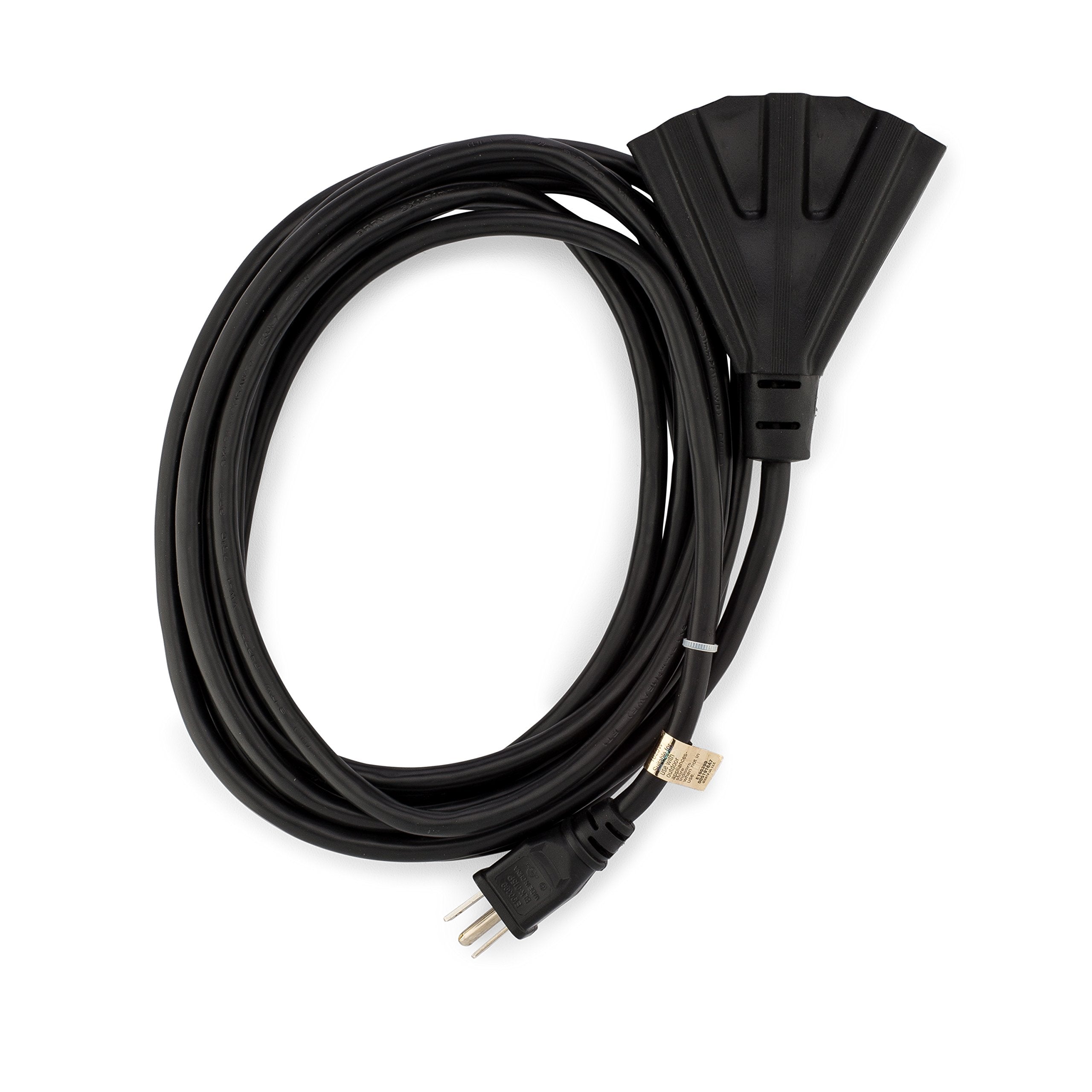 Holiday Lighting Outlet 15-Foot Black Extension Cord, 3-Prong Indoor & Outdoor Splitter, Perfect For Landscape Lighting