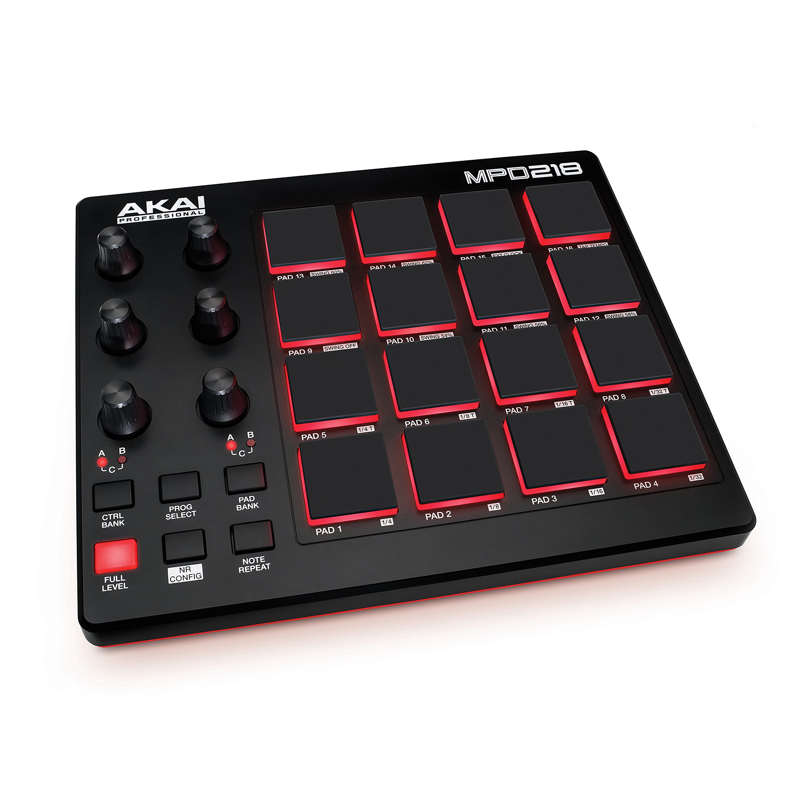 Akai Professional Mpd218   Usb Midi Controller With 16 Mpc Drum Pads, 6 Assignable Knobs, Note Repeat & Full Level Buttons And P