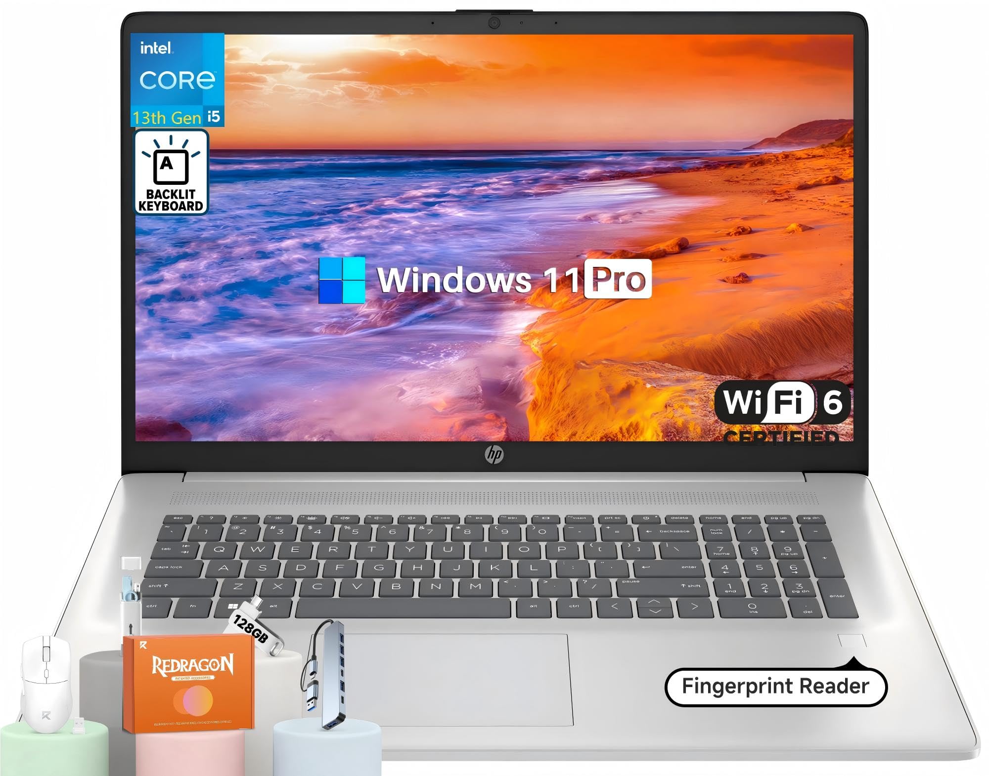 HP 17 Inch Laptop, 17.3 HD+ Display, Intel i5-1334U (10 Cores, Up to 4.6 GHz), 32 GB RAM, 1 TB SSD, Backlit Keyboard, Fingerprin