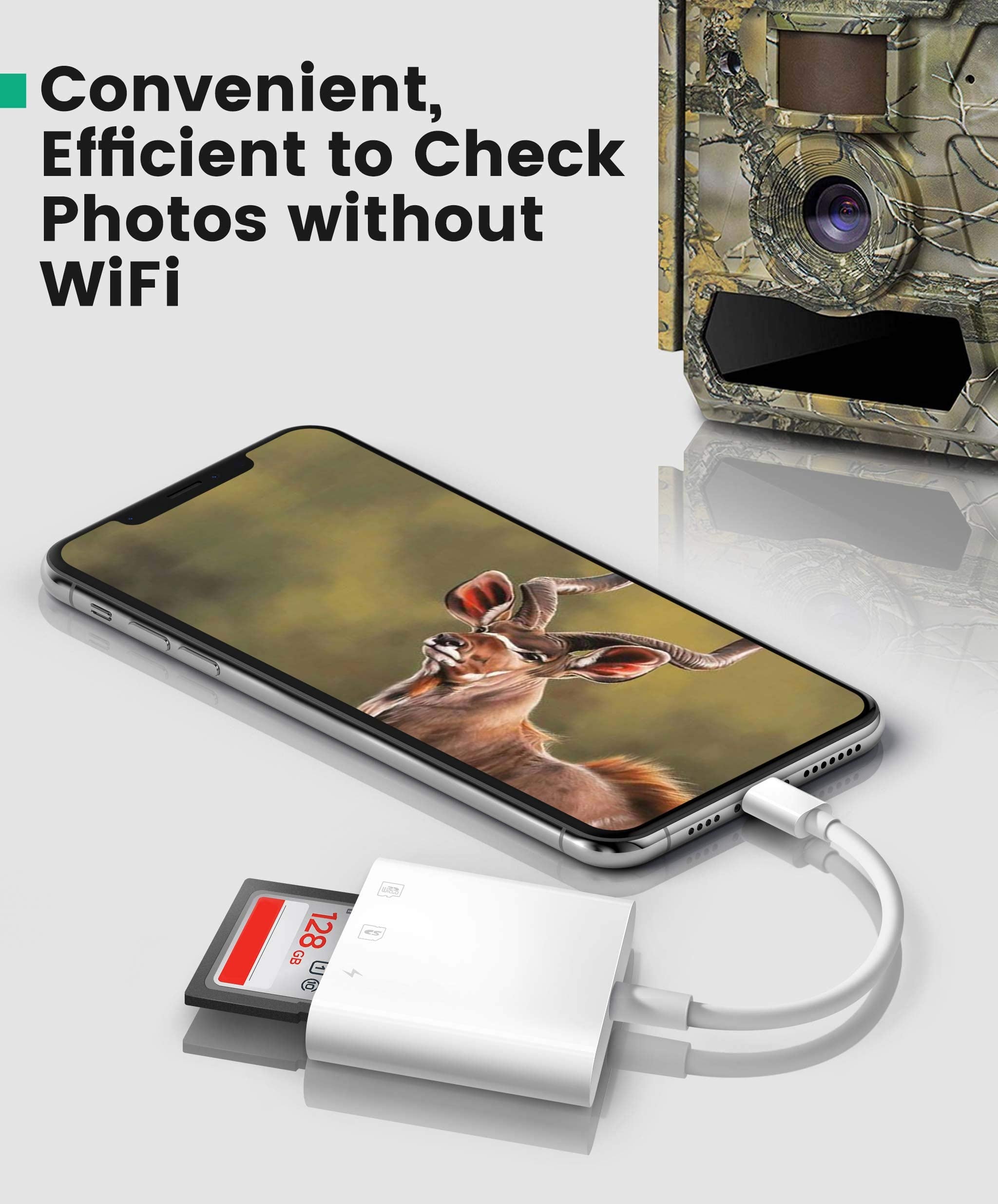 Sd Card Reader For Iphone, Akholz 2 In 1 Iphone Ipad Camera, Adapter Trail Game Camera Dslr Dash Cams Reader, Portable No App Re