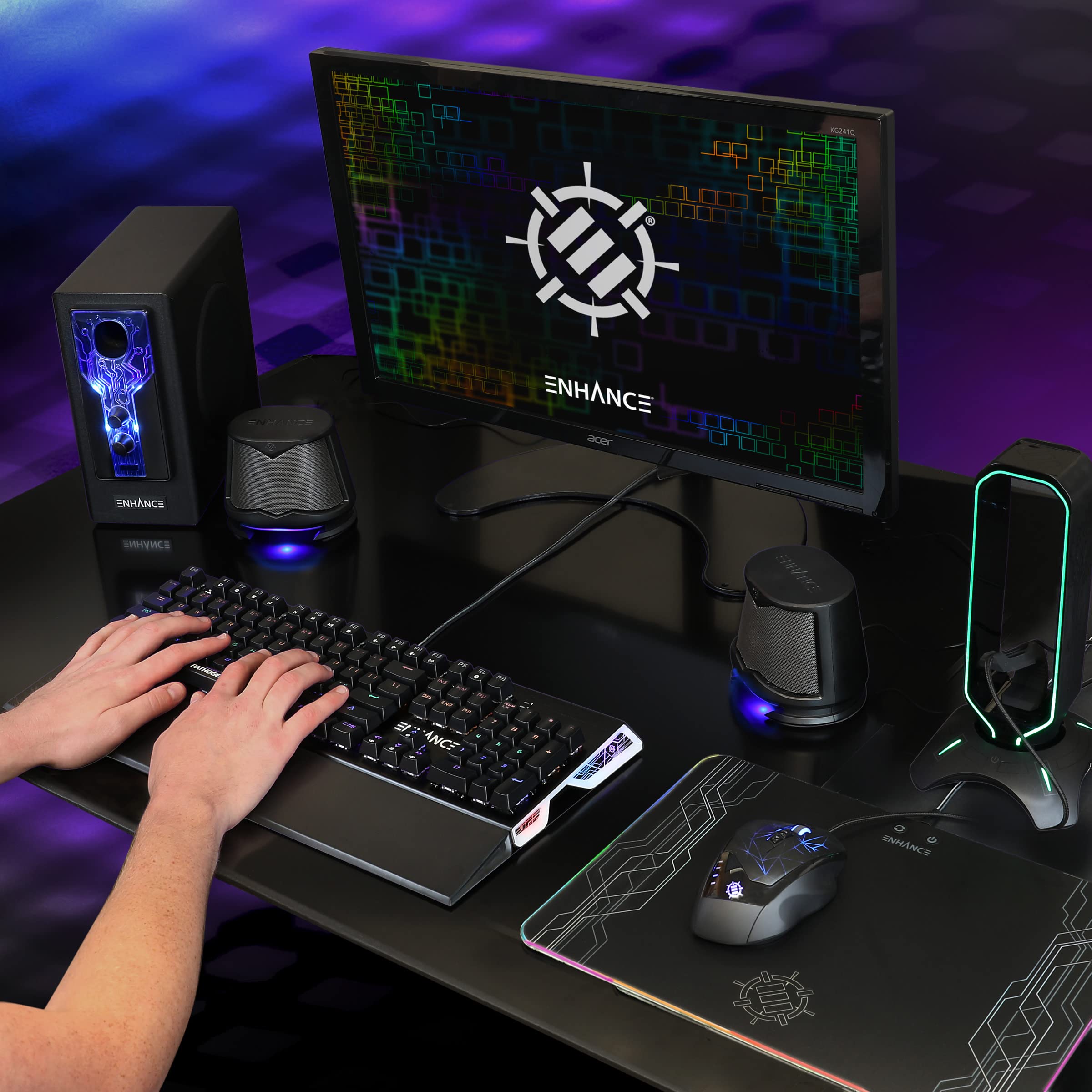 Enhance Sb 2.1 Computer Speakers With Subwoofer - Blue Led Gaming Speakers, Computer Speaker System, Ac Powered & 3.5Mm, Volume