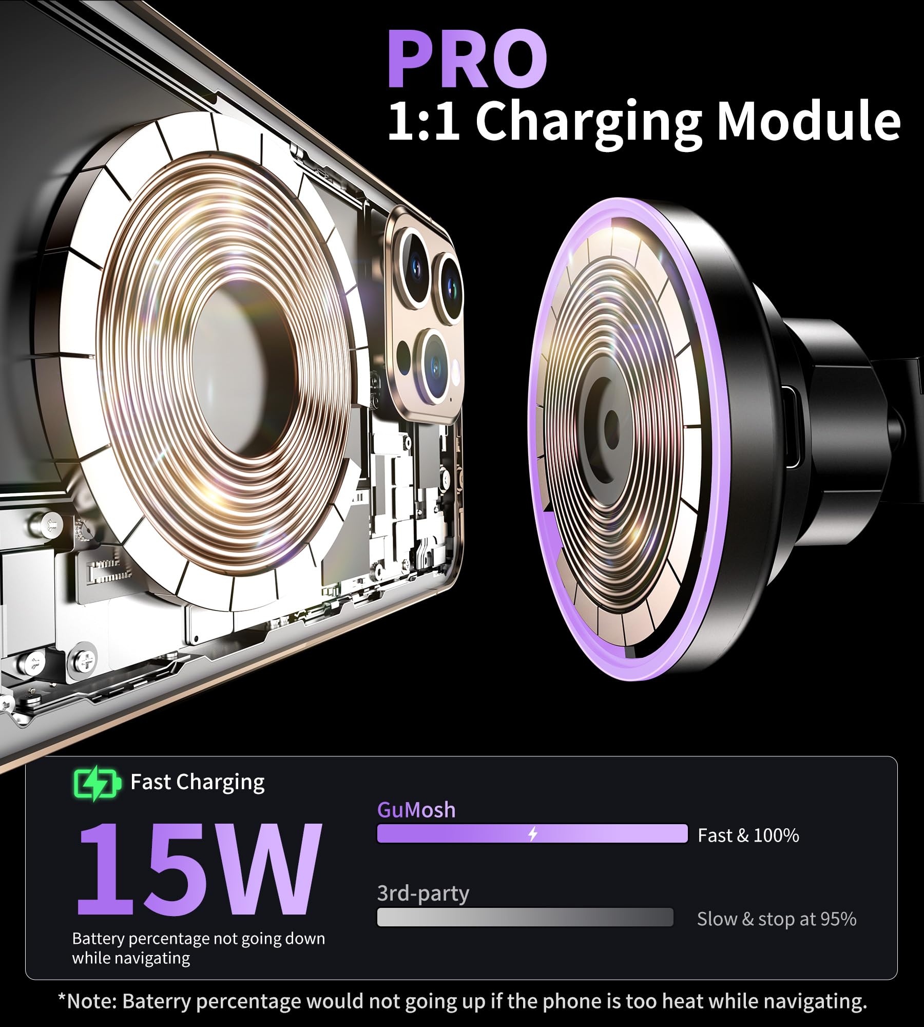 Gumosh For Magsafe Car Mount Charger Dash Vent Windshield Wireless Car Charger With Led Light, Strong Magnetic Phone Holder For