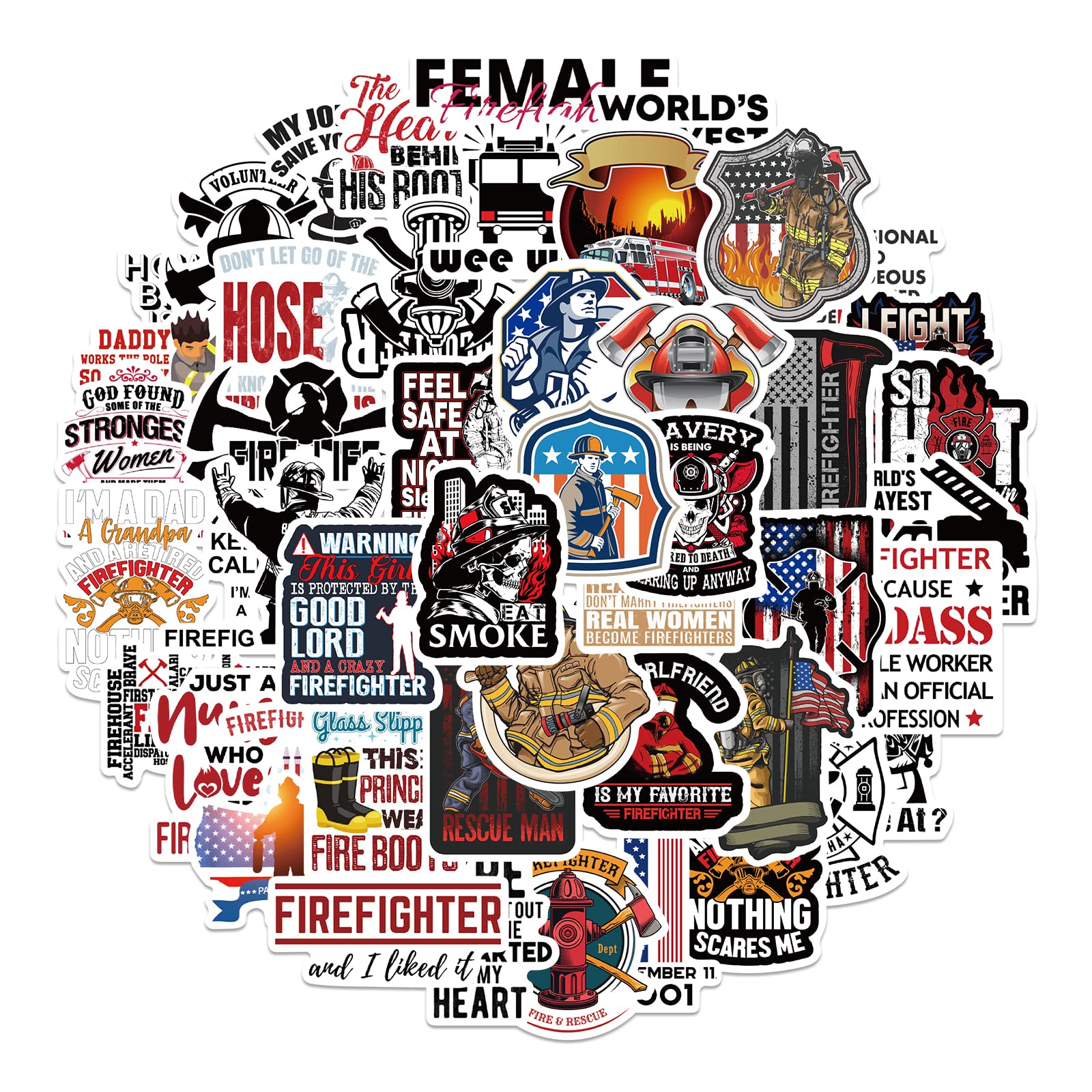 50 Pcs Firefighter Stickers, Thin Red Line Stickers,Fire Department, Fire Truck, Fire Rescue Stickers For Laptop,Water Bottles,H