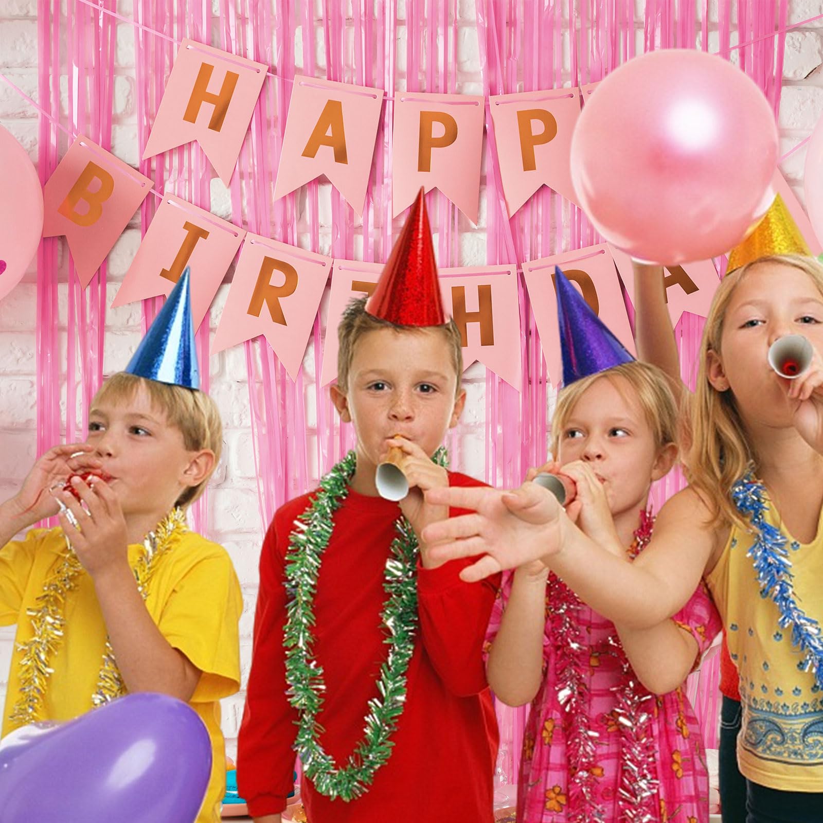 2 Pack Party Backdrop Decorations Pink Tinsel Curtain Party Backdrop Foil Fringe Birthday Decorations Photo Booth Streamer Backd