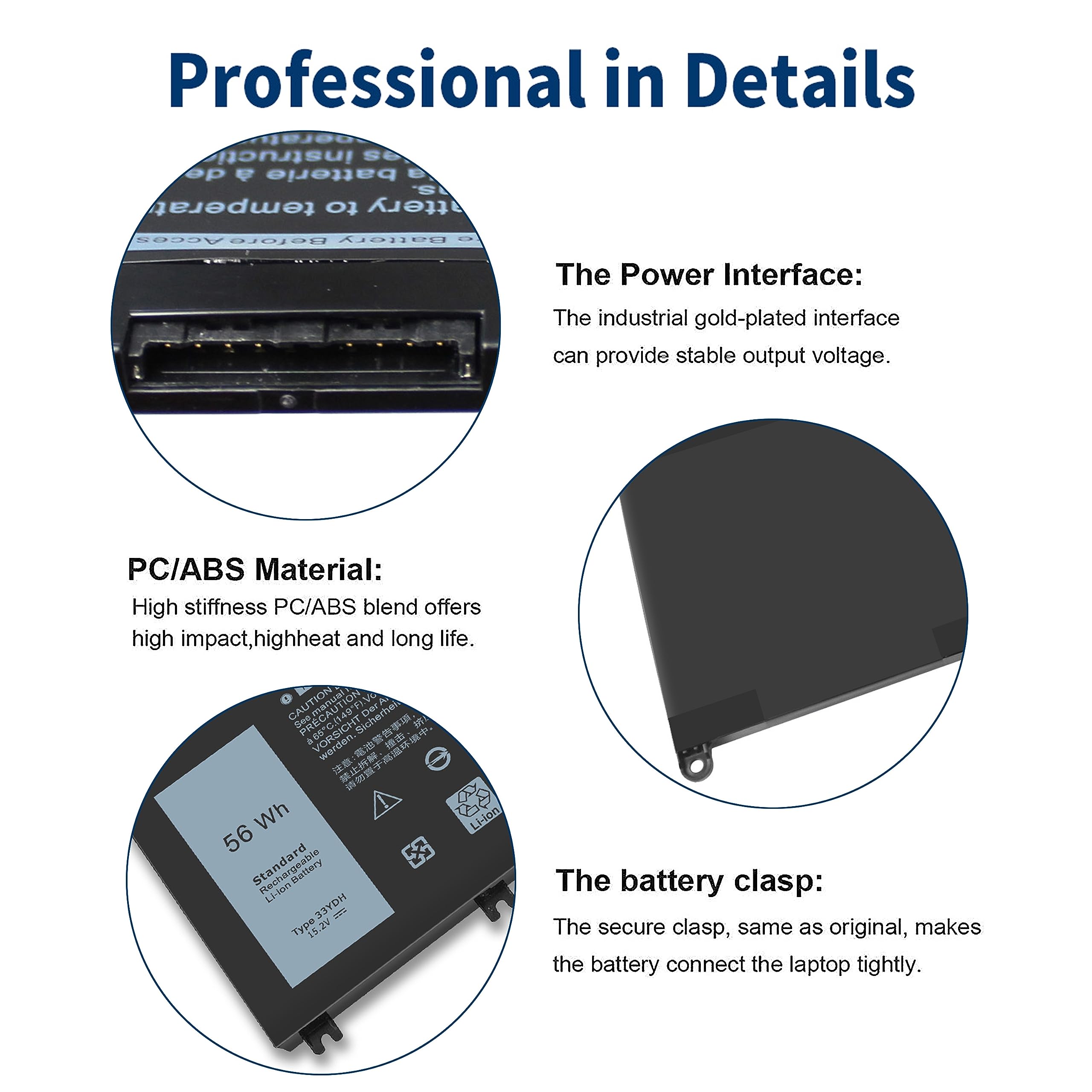 56Wh 33Ydh Battery For Dell Inspiron 17 7000 7773 7778 7779 7786 2 In 1 15 7577 G3 15 3579 3779 G5 15 5587 G7 15 7588 Latitude 13 3000 3380 15 3580 3590 14 3490 Vostro 7570 7580 033Ydh Pvht1 0Pvht1