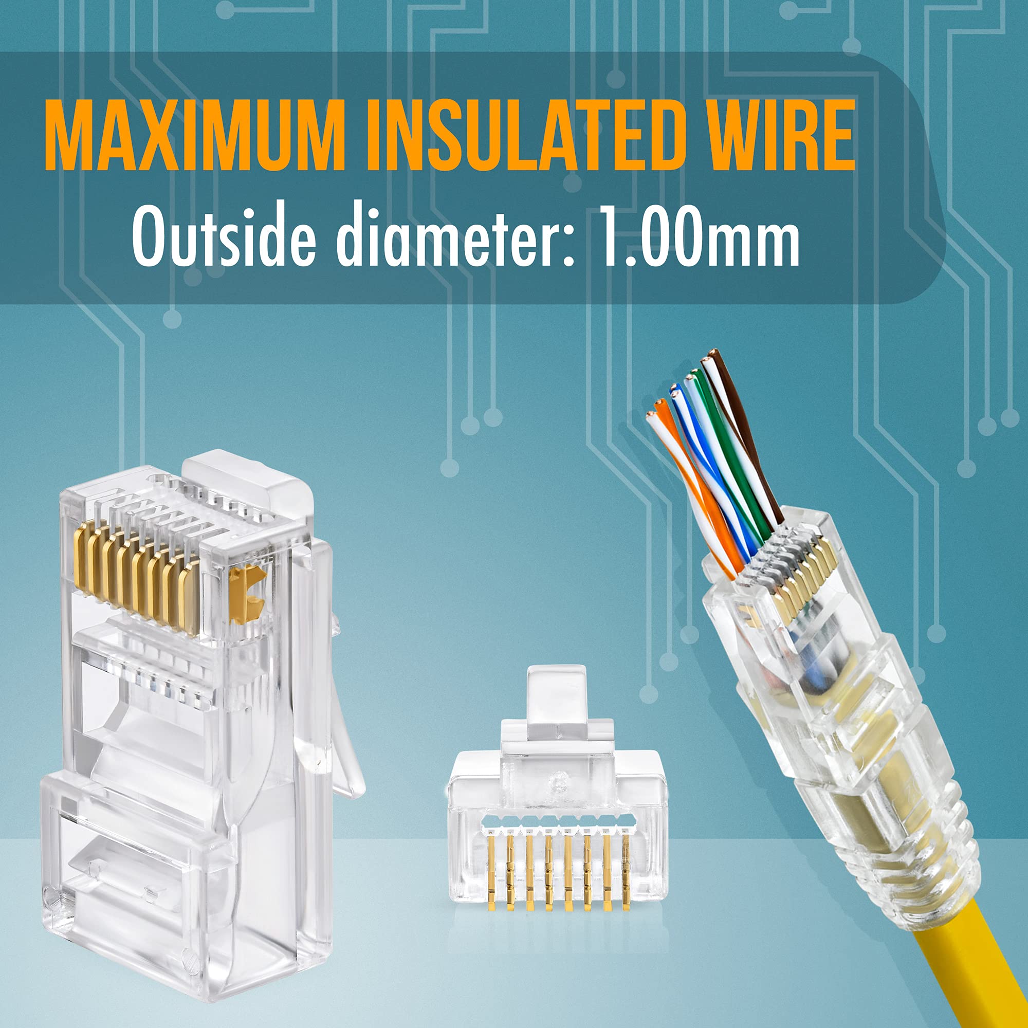 Everest Media Solutions Rj45 Cat5E Pass Through Connectors And Strain Relief Boots   Pack Of 100/100 | Ez To Crimp Modular Plug
