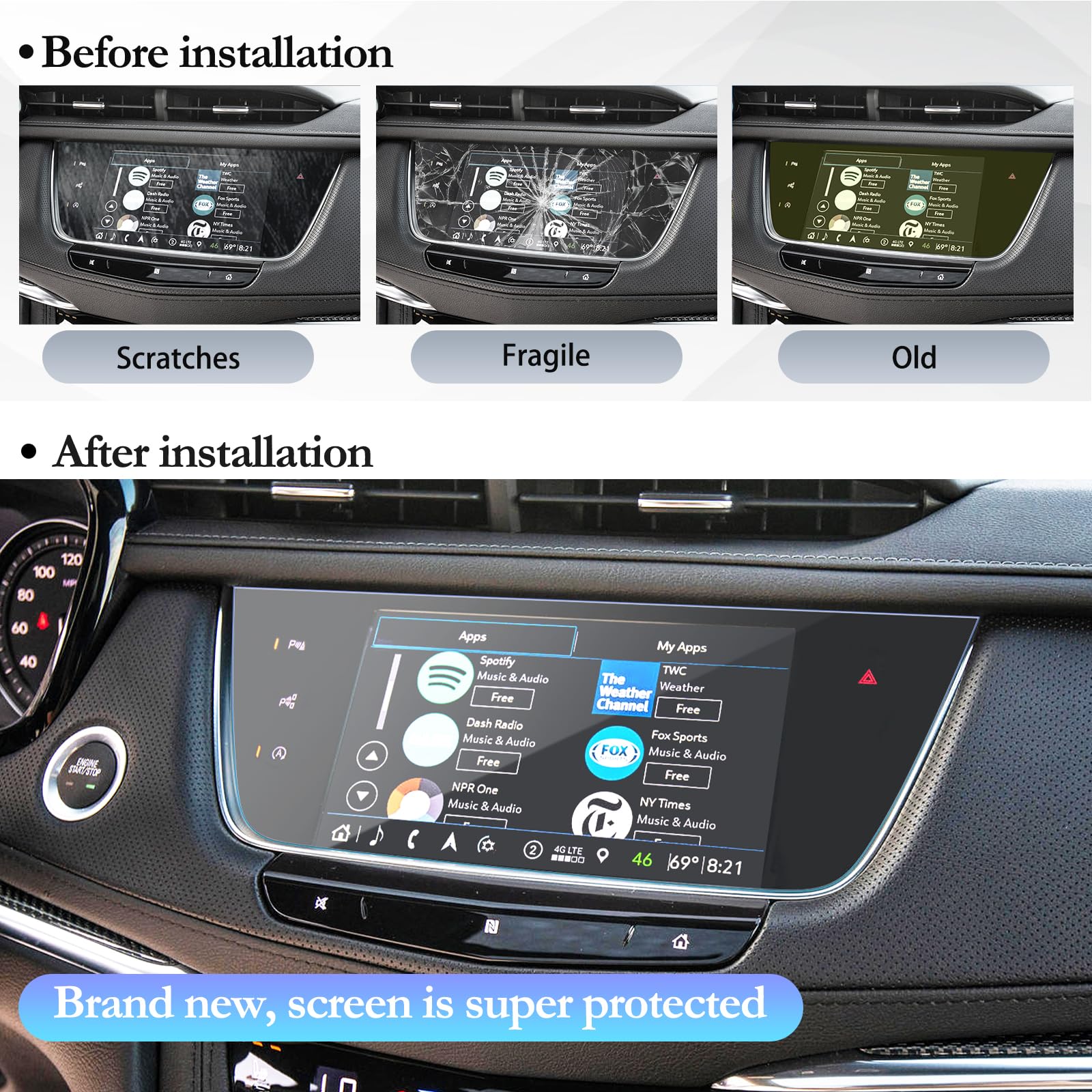 Sktu Screen Protector For 2017 2025 Cadillac Xt5 / 2020 2025 Cadillac Xt6 8In Navigation Screen 2017 2025 Xt5 Accessories Tempered Glass Hd Clear