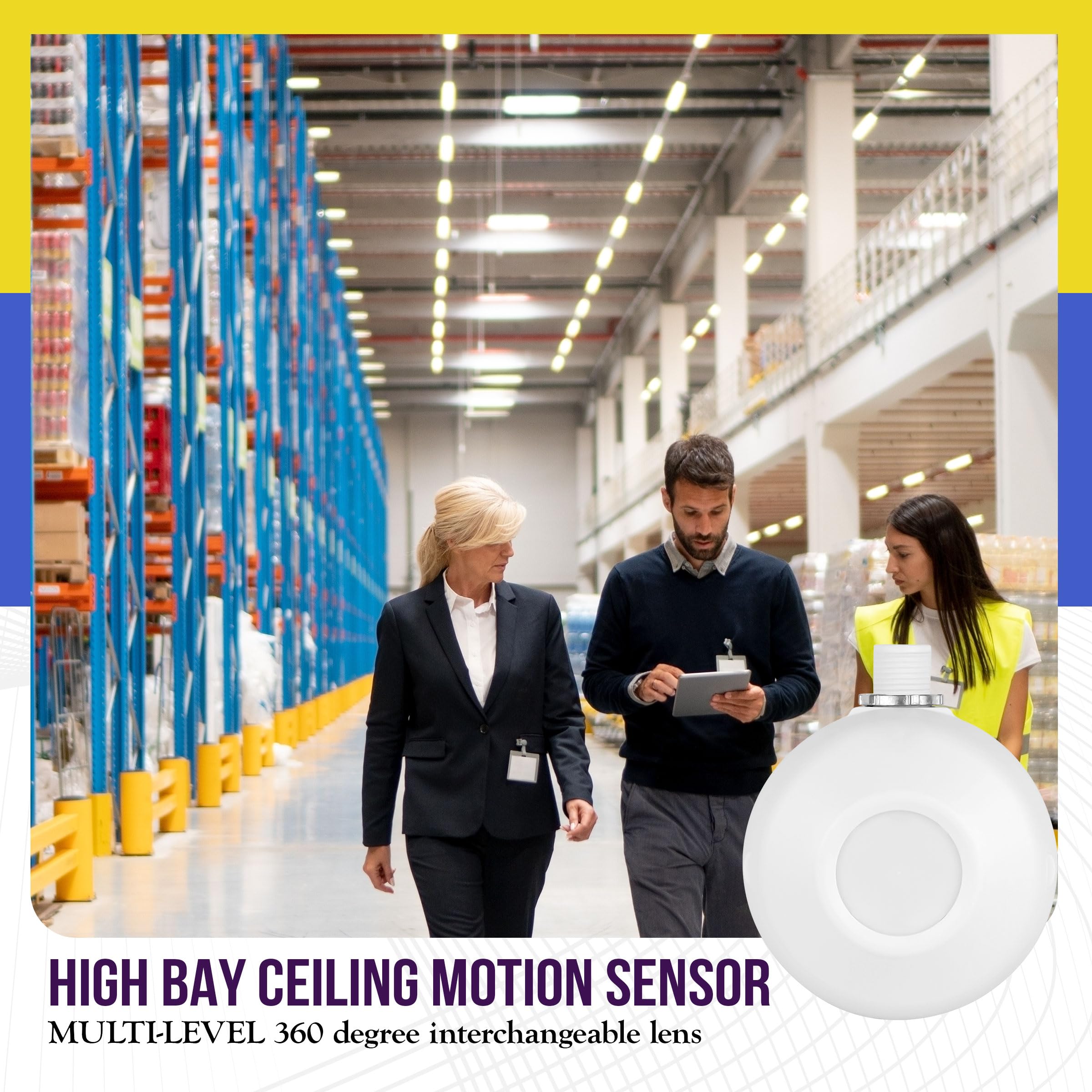 Enerlites High Bay Ceiling Motion Sensor, Passive Infrared Pir Ceiling Sensor, 360 Field Of View, 2800 Sq Ft Coverage, 120 277Va