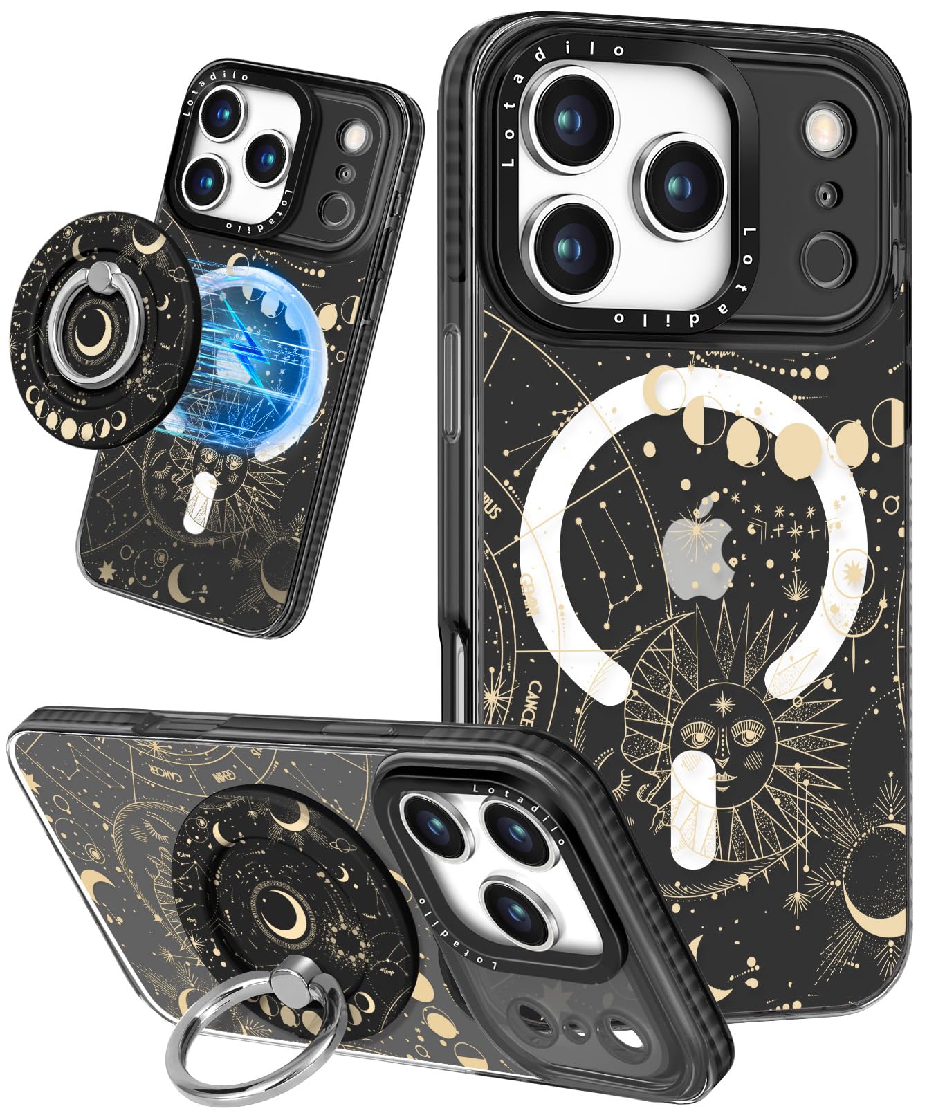 Lotadilo Case for iPhone 17 Pro Max Case Compatible with Magsafe Ring Holder Stand - for Women Sun Moon Design TPU Phone Cover f