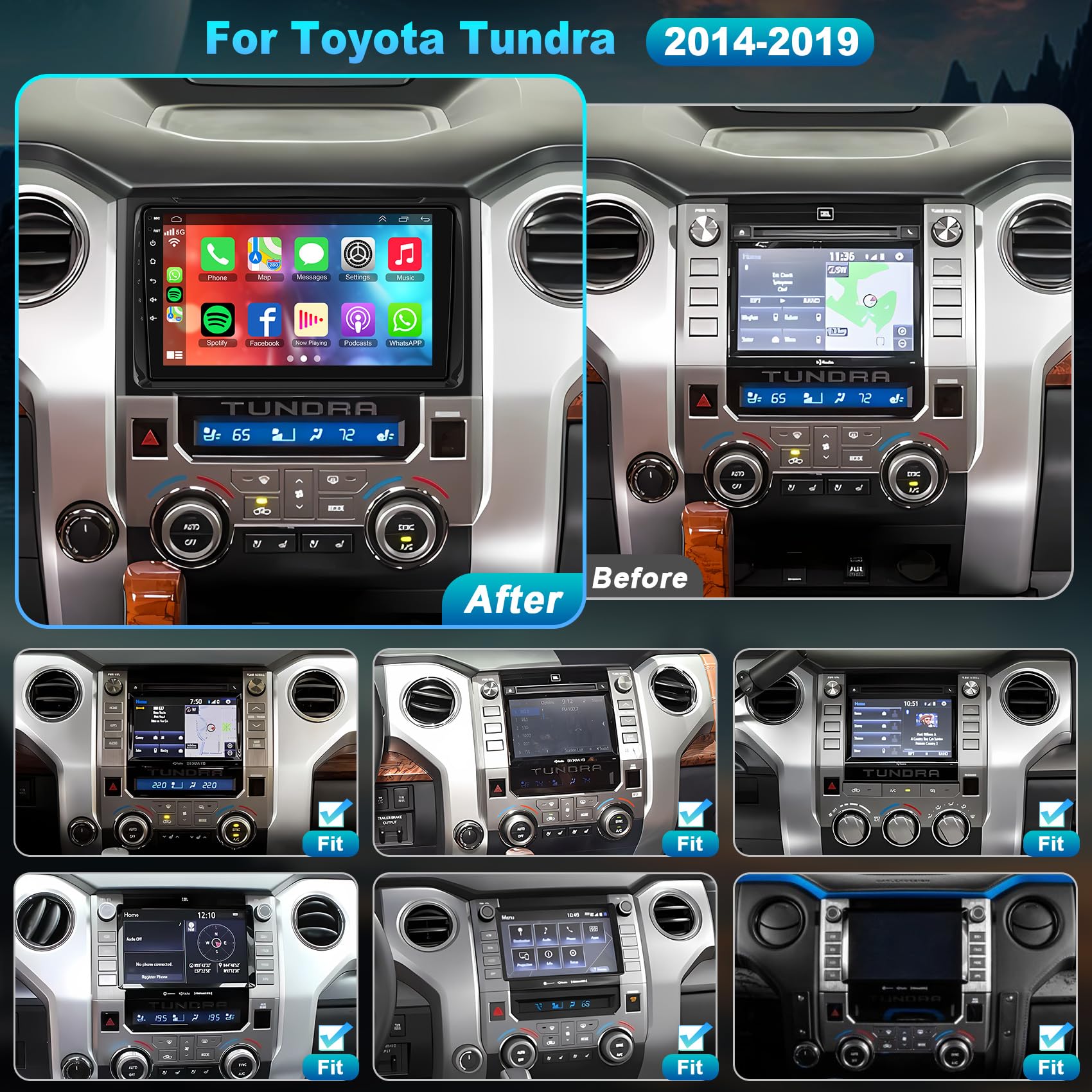 Upgrade 4G+64Gb Car Radio For Toyota Tundra 2014-2019 With Wireless Carplay & Android Auto, Android 13 Tundra Stereo With Voice