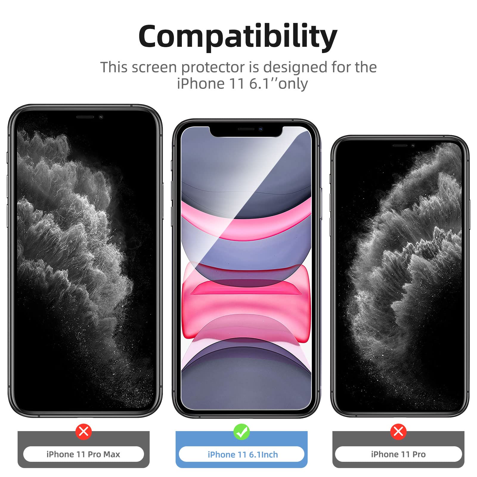 New'C 4 Pack, 2 Pack Screen Protector For Iphone 11 + 2 Pack Camera Lens Protector, Sensor Protection,Case Friendly Tempered Gla