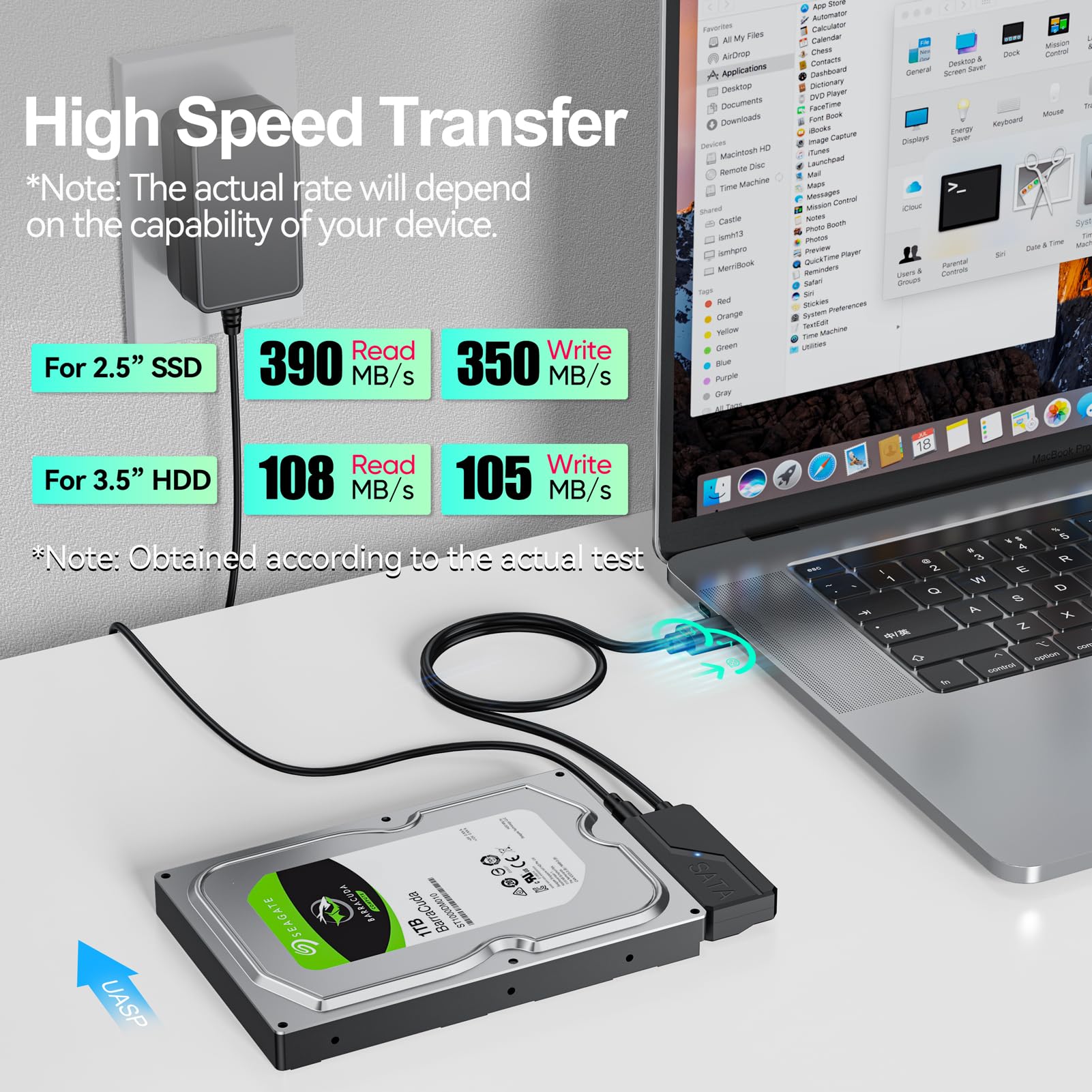 Clavoop Sata To Usb Adapter With Power, Usb 3.0 To Sata Iii Converter With 12V 24W Adapter External Hard Drive Cable For 2.5 3.5