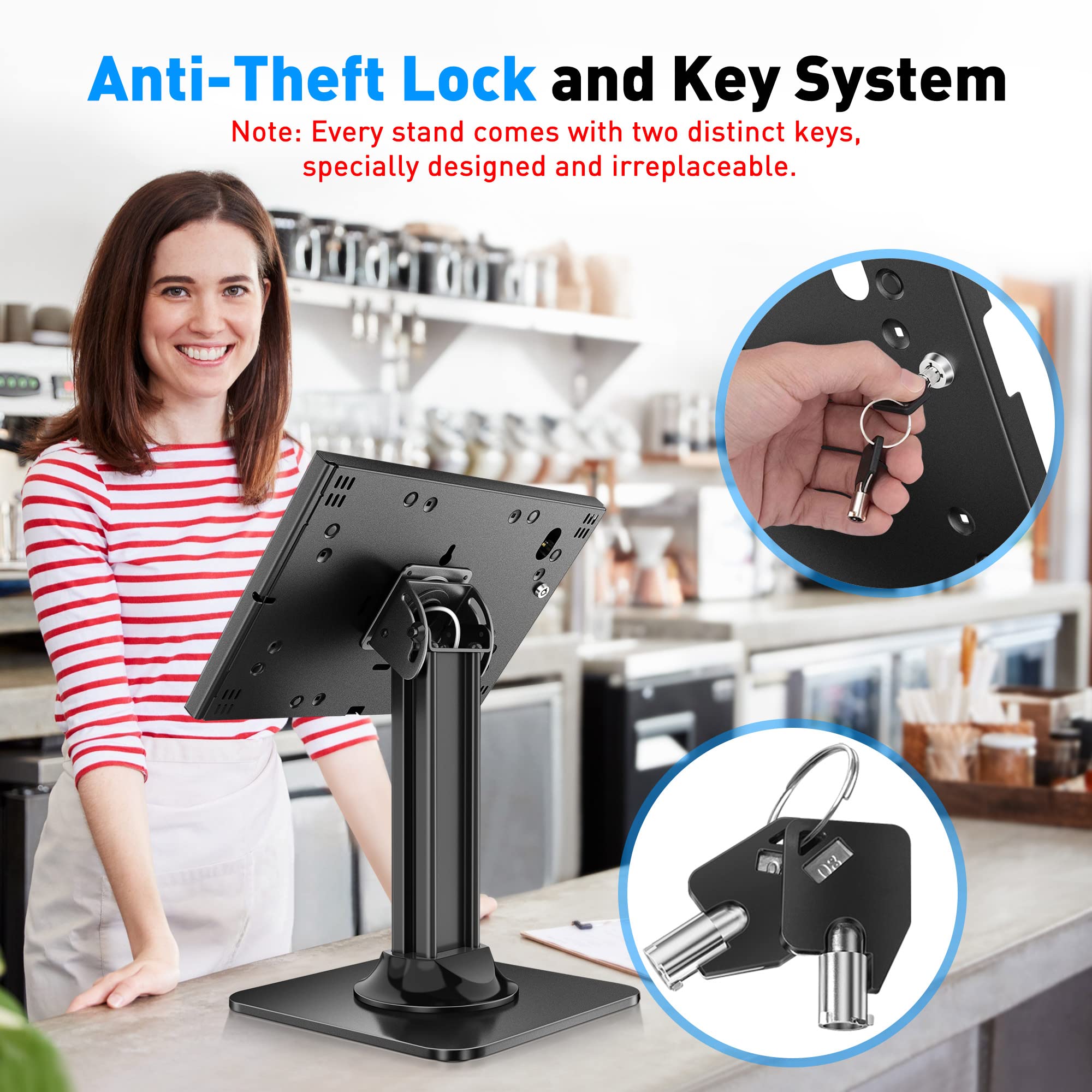 AboveTEK Anti Theft iPad Kiosk Stand � POS iPad Security Stand & Locking Tablet Stand � Heavy Duty Base, 360� Swivel, 75� Tilt Bracket � Retail Business for iPad/iPad Air/iPad Pro (Black)
