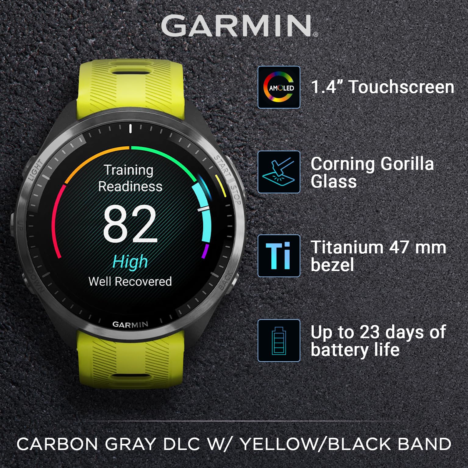 Wearable4U - Garmin Forerunner 965 Premium Gps Running And Triathlon 47 Mm Smartwatch With Amoled Touchscreen Display, Carbon Gr