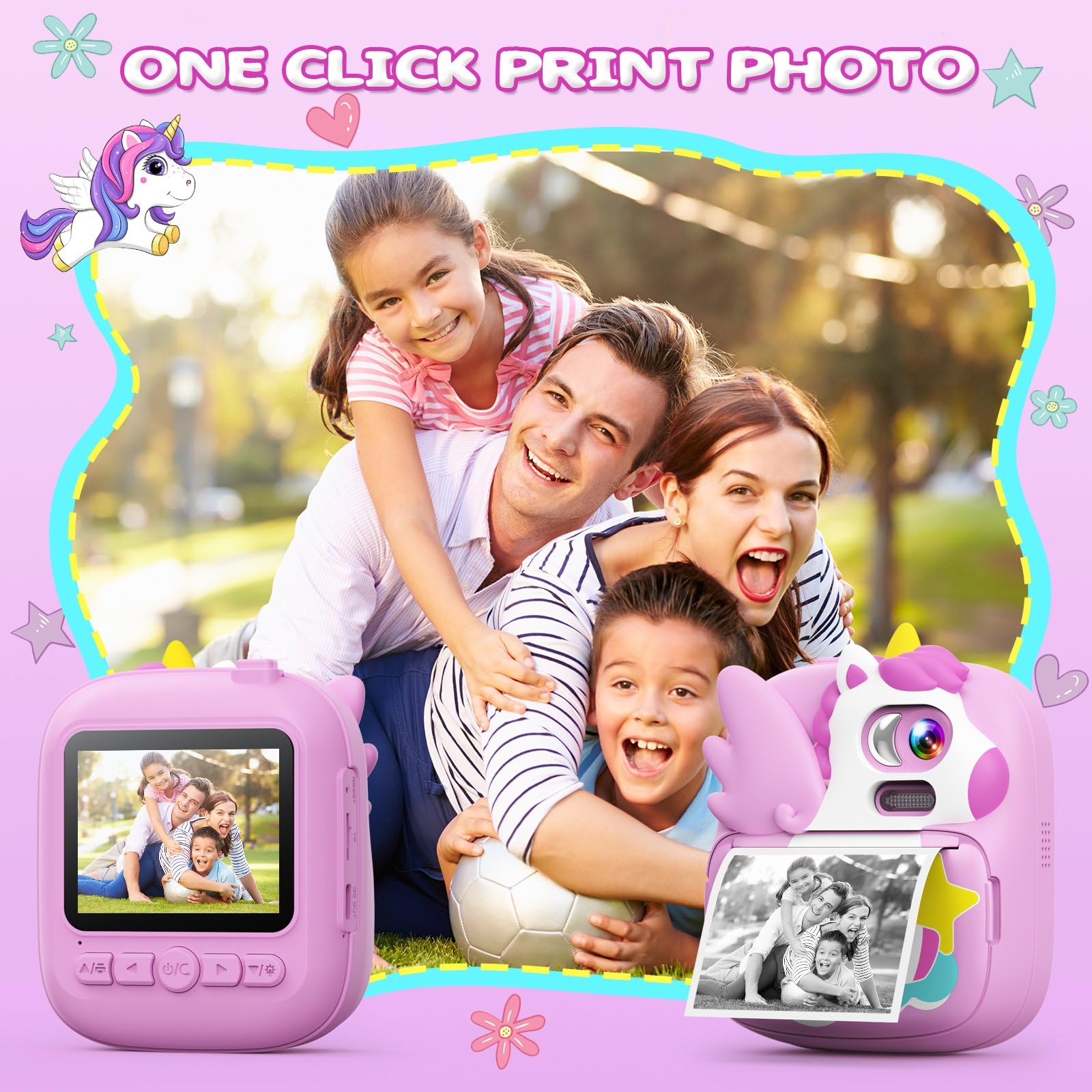 Camclid Kids Camera Instant Print, 12Mp & 1080P Instant Camera For Kids With 32G Card & Print Paper, Selfie Digital Video Camera