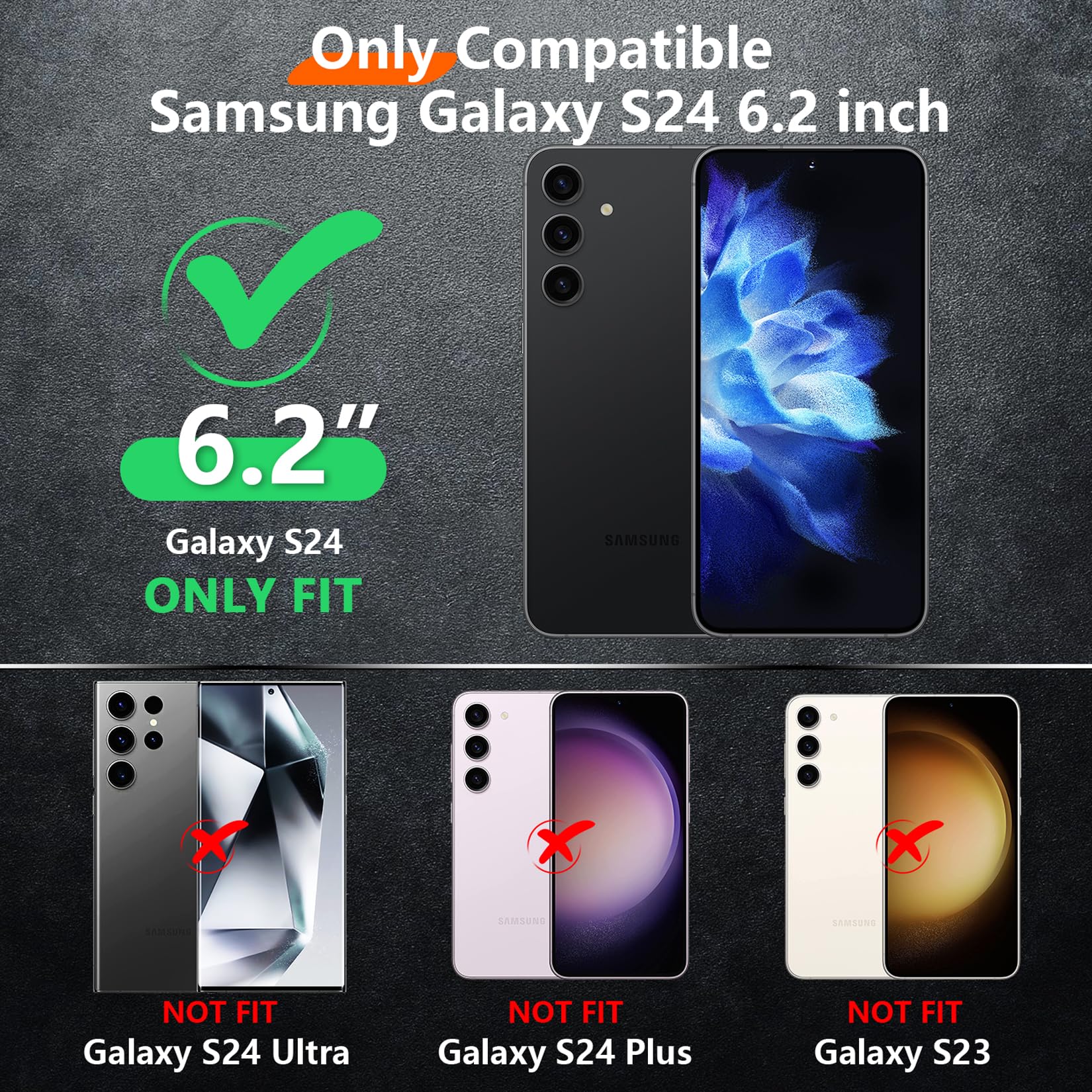 Red2Fire For Samsung Galaxy S24 Case, With 2Pcs [Tempered Glass Screen Protector+Camera Protector][Military Grade Shockproof] He