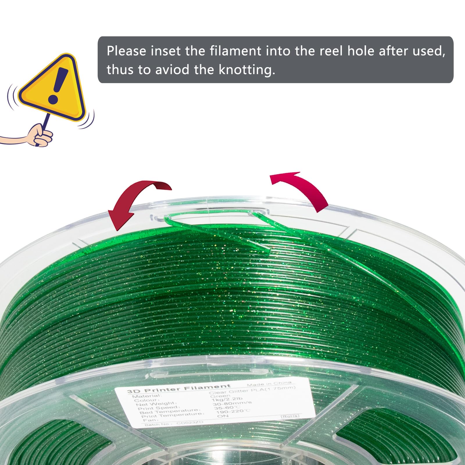 Isanmate 3D Printer Filament, Transparent Glitter Green Pla Filament 1.75 Mm, 3D Printing Filament 1Kg/2.2Lb