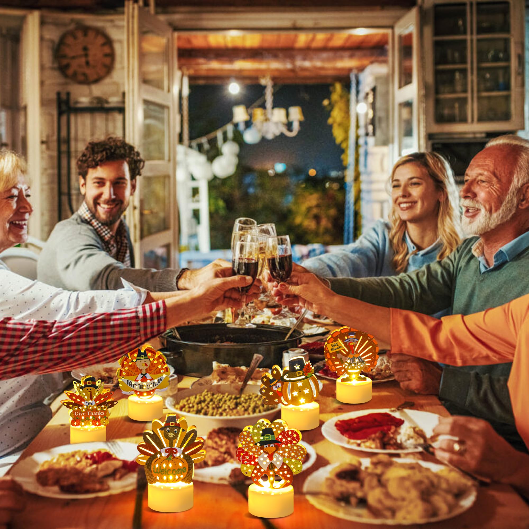 Sakayo 12 Pcs Turkey Tea Lights Candles Battery Operated Thanksgiving Led Flameless Tealight Candles, Cute Thanksgiving Table De