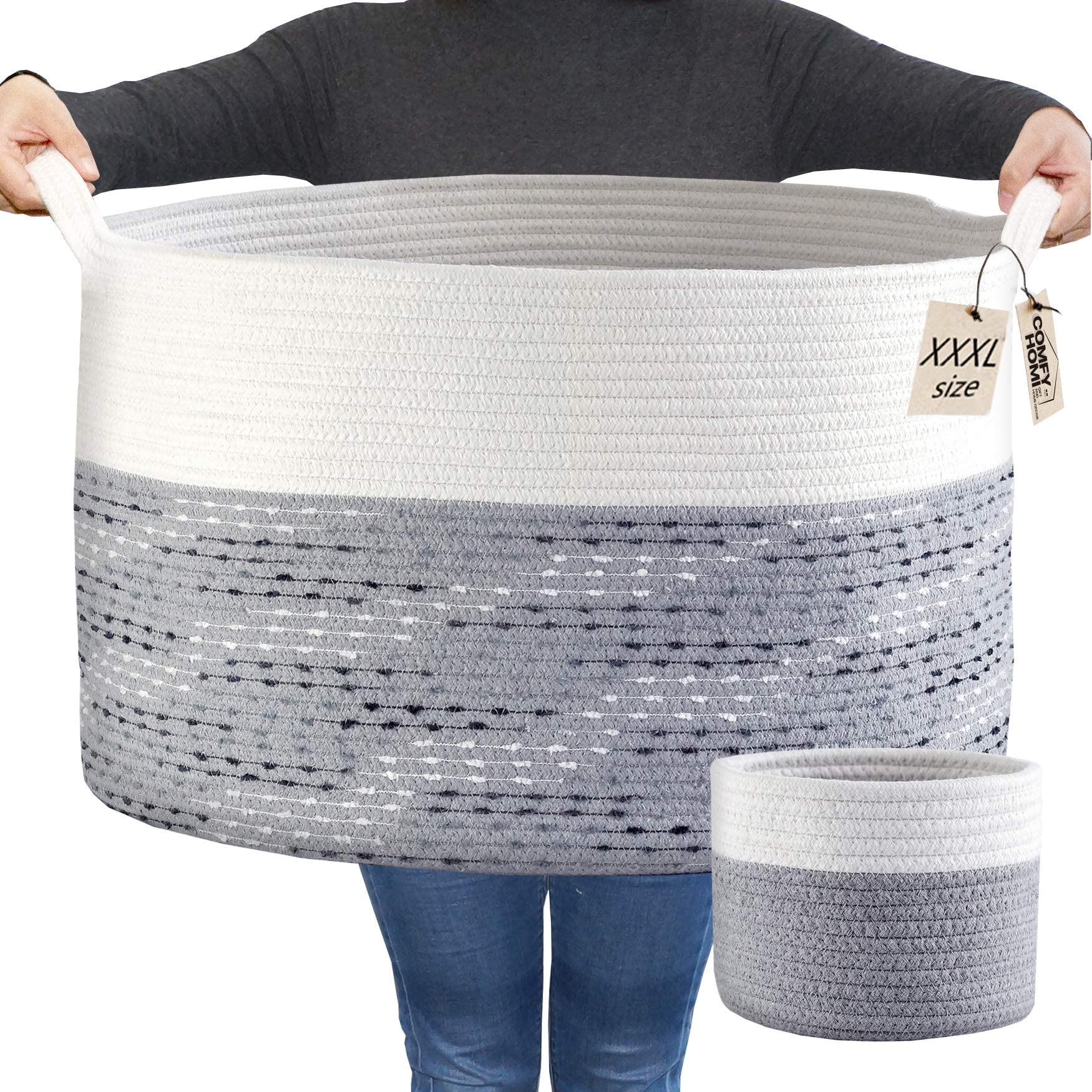 Comfy Homi 2Pc Laundry Basket, Large Cotton Rope Basket, Blanket Basket, Storage Basket,Woven Basket, Laundry Hamper With Handle