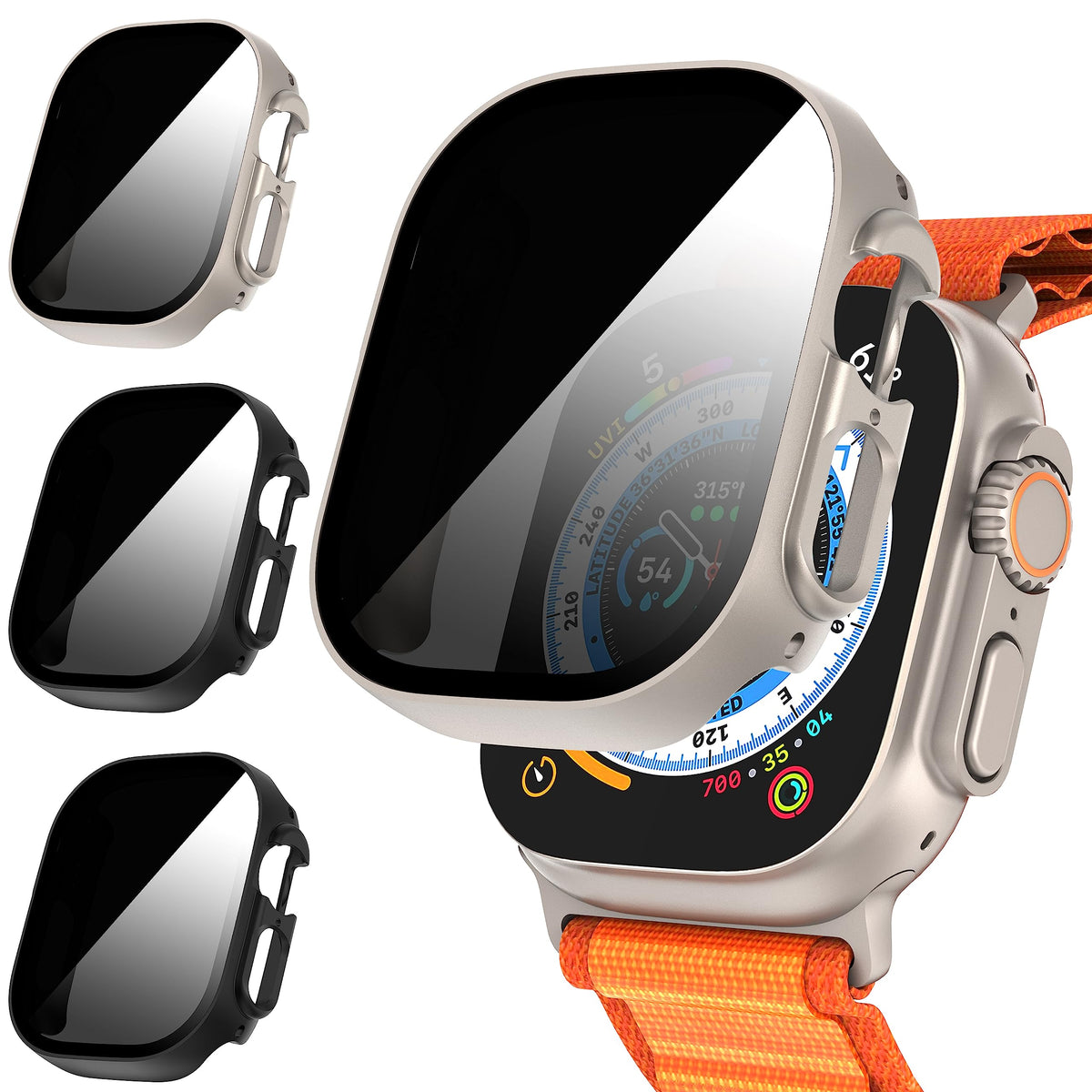 Suoman 3 Pack For Apple Watch Ultra/Ultra 2 49Mm Privacy Screen Protector Case,[Anti Peeping] Ultra Thin Tempered Glass Case Cov