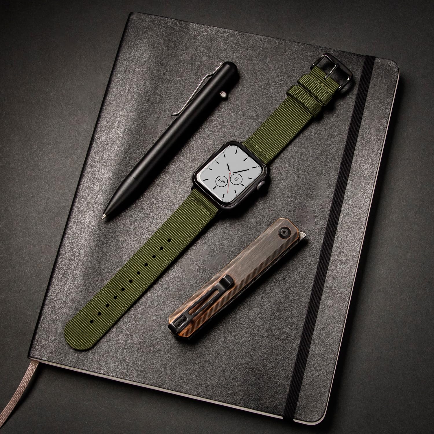 Archer Watch Straps - Premium Nylon Straps For Apple Watch (Olive, Black, 44/45/46/49Mm)