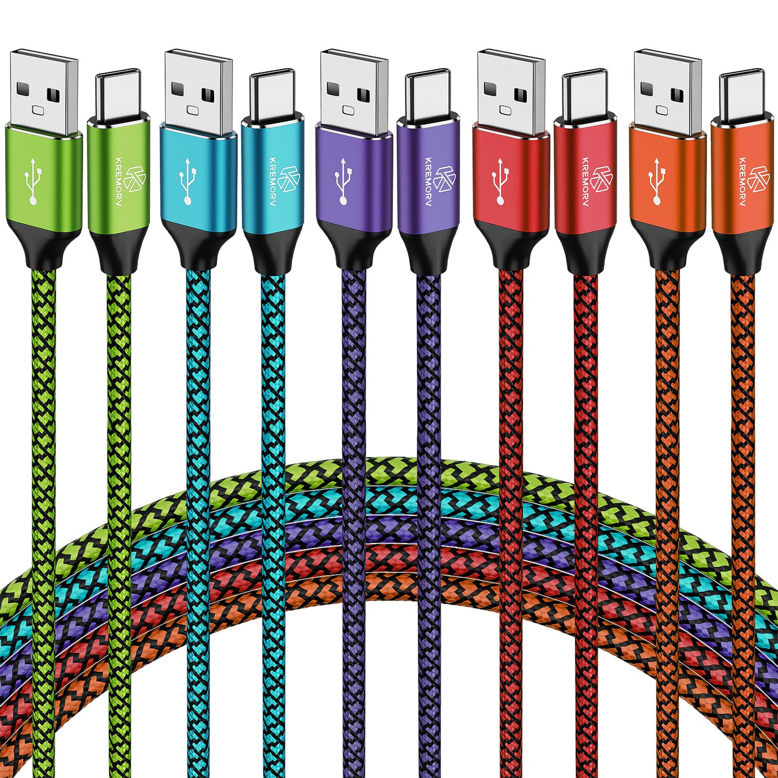 Kremorv Usb Type C Cable 5 Pack 10Ft Usb A To Type C Cable 10 Feet Extra Long Fast Charging Type C Cord Phone Charger For Samsung Galaxy S10 S9 S8 Note 9 8 10, Lg G8 G7 G6 V30 G8 G7