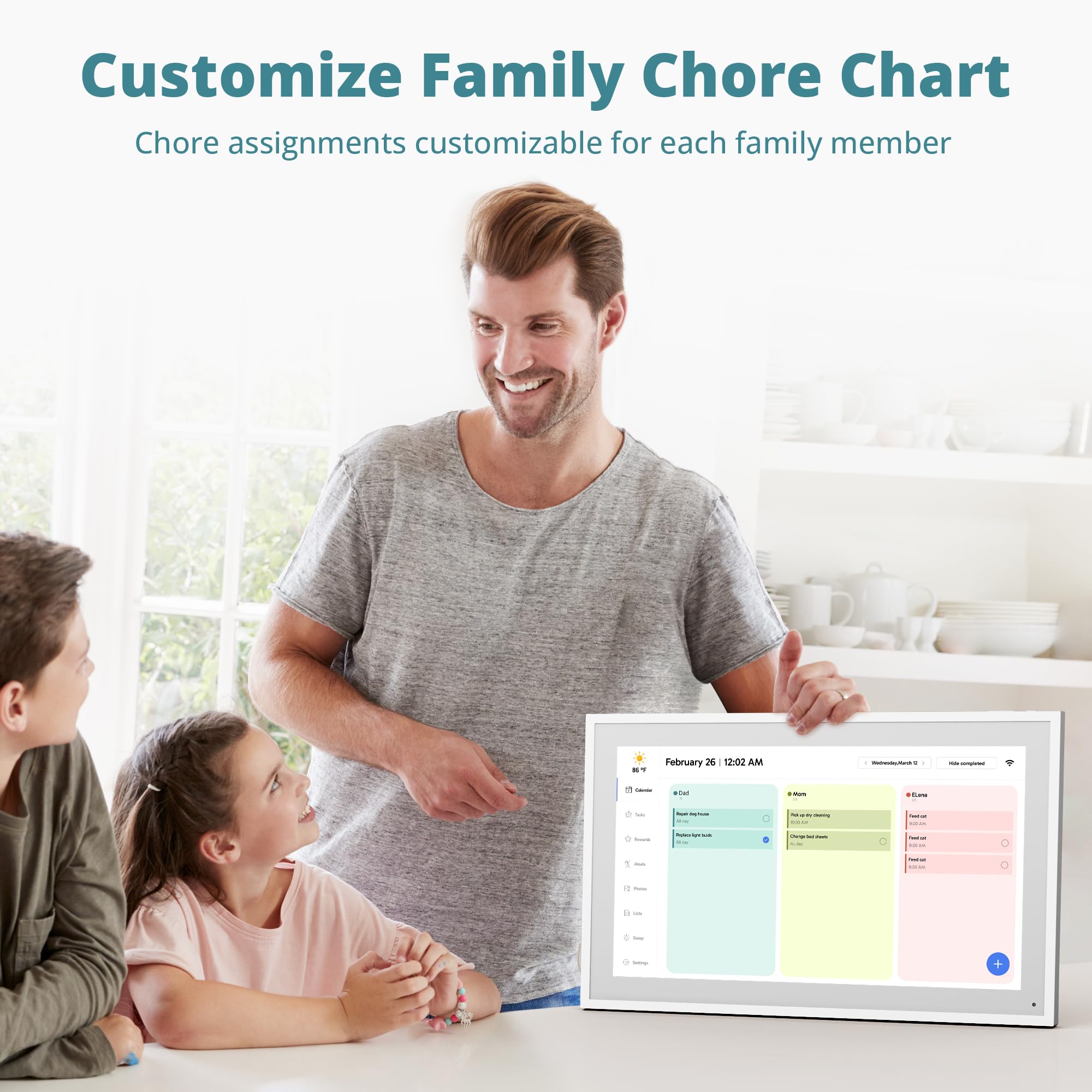 Digital Calendar 15.6-Inch Smart Chore Chart, Home Electronic Wall/Tabletop Calendar With Interactive Display/Touch Screen For F