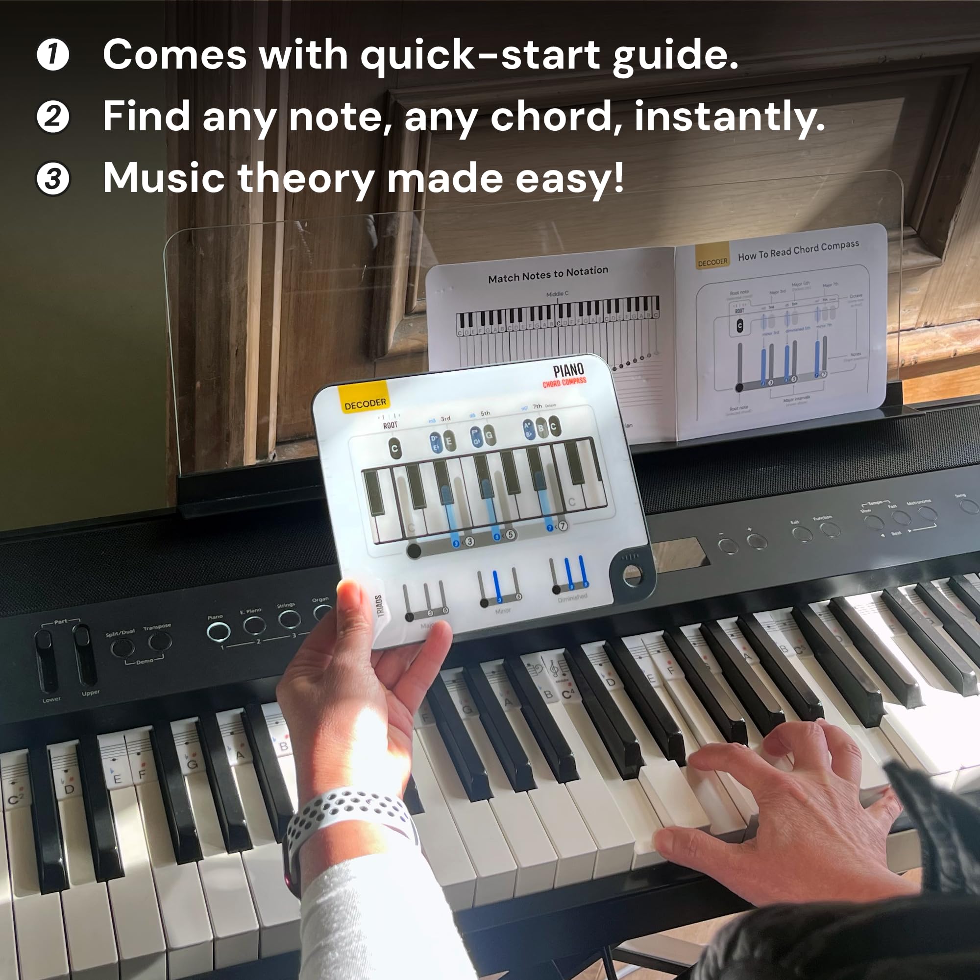Noisy Clan Piano Chord Compass - Beginner Keyboard Chord Tool, Plastic, White, Model: Piano Compass Solo
