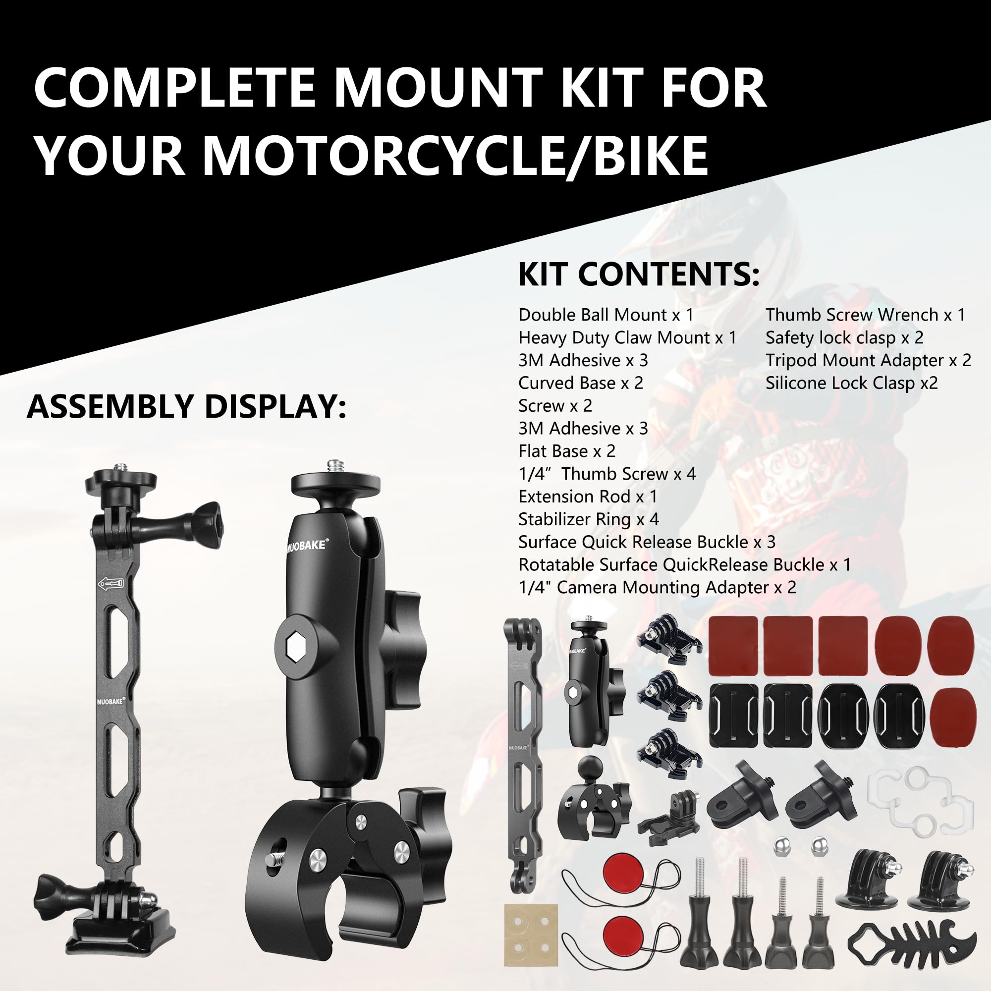 38 In 1 Motorcycle Mounting Bundle Kit, Action Camera Mount Accessories Compatible With Insta360 One X4 / X3 / X2 / X/One R/Rs/Go 3 / Go2 And Gopro Hero 12/11 / 10/9 / 8/7 Action Camera Etc
