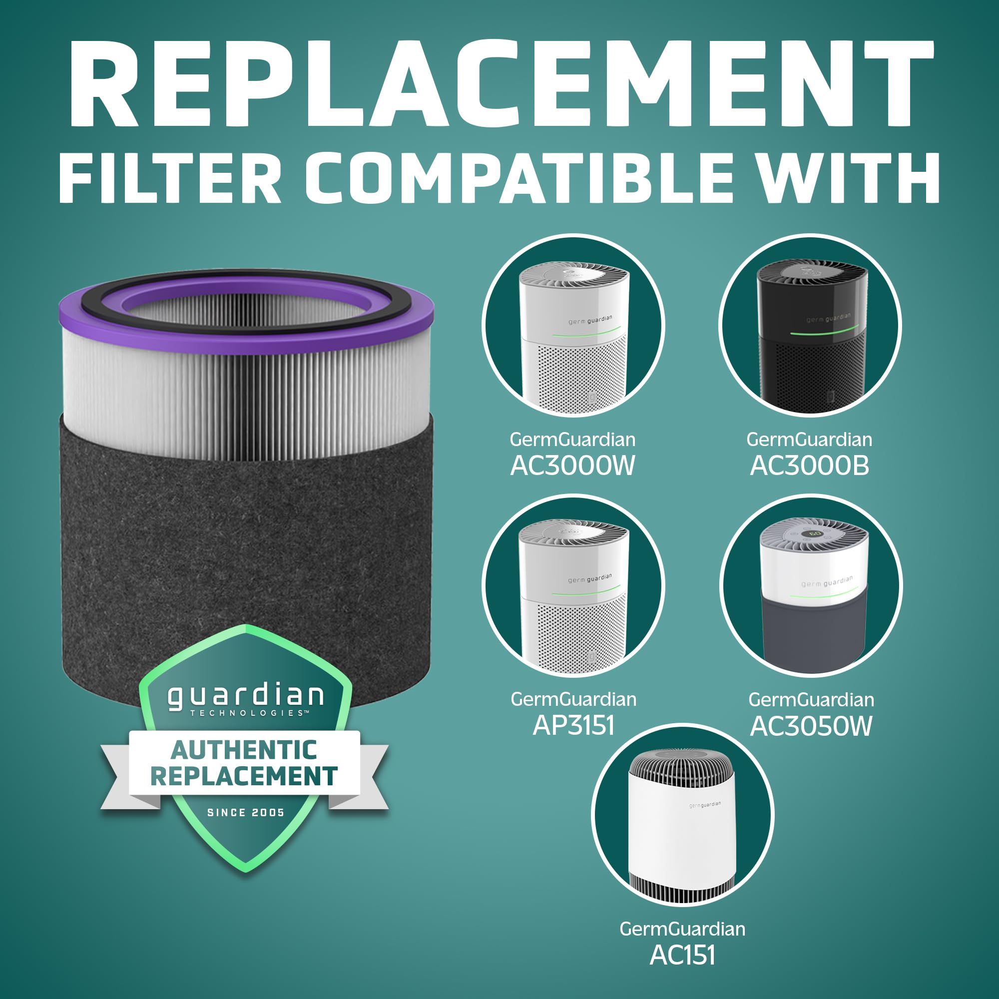Germguardian Filter V Pet Pure Hepa Genuine Air Purifier Replacement Filter, Removes 99.97% Of Pollutants For Airsafe Series And