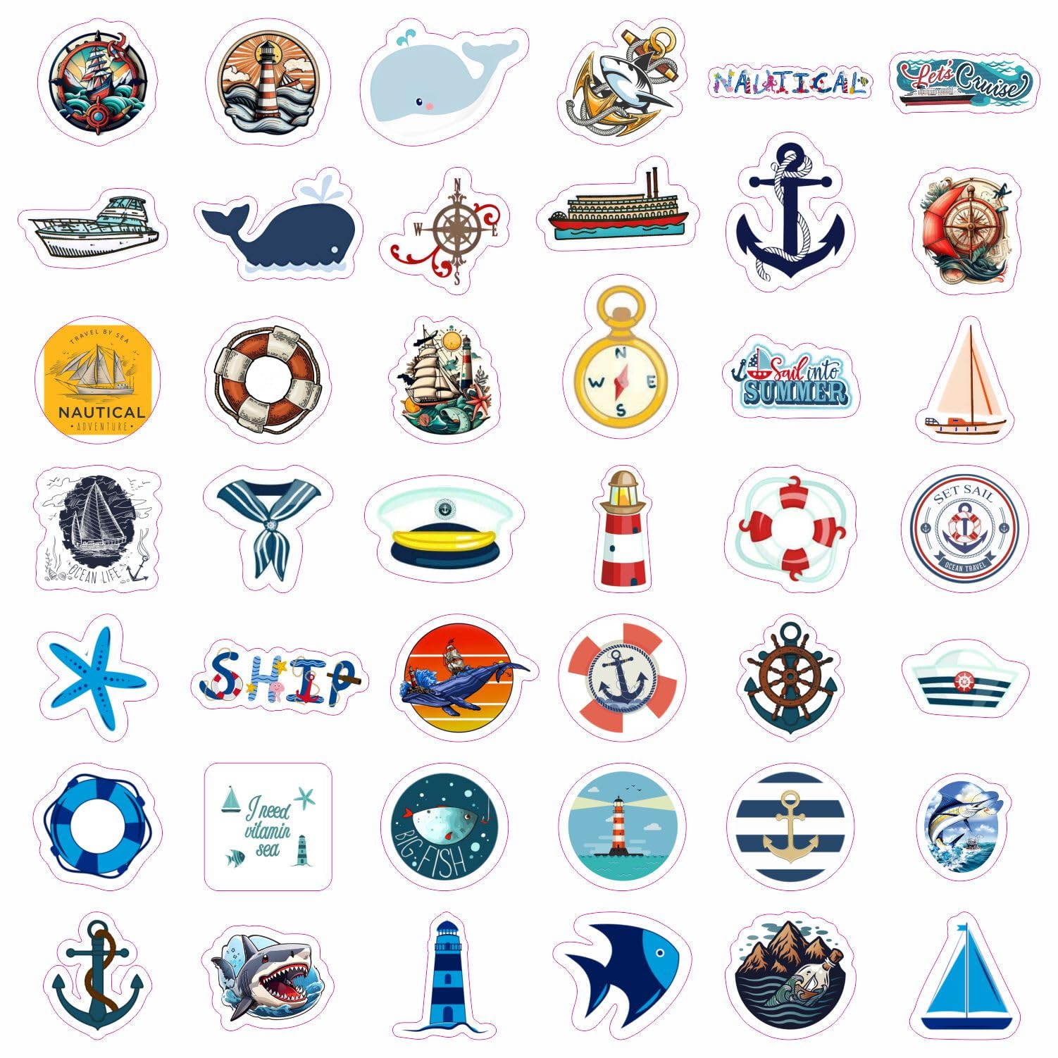 Nautical Stickers For Water Bottle And Laptop   Nautical Party Favors & Decorations, Waterproof Vinyl Ocean Decals, Anchor And M