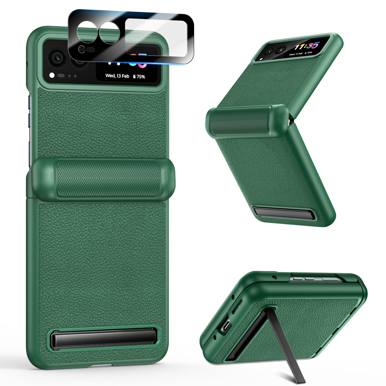 VEGO for Motorola Razr 2023 Case with Hinge Protection [Not fit Razr Plus 2023], Built-in Screen Protector & Kickstand PU Leathe